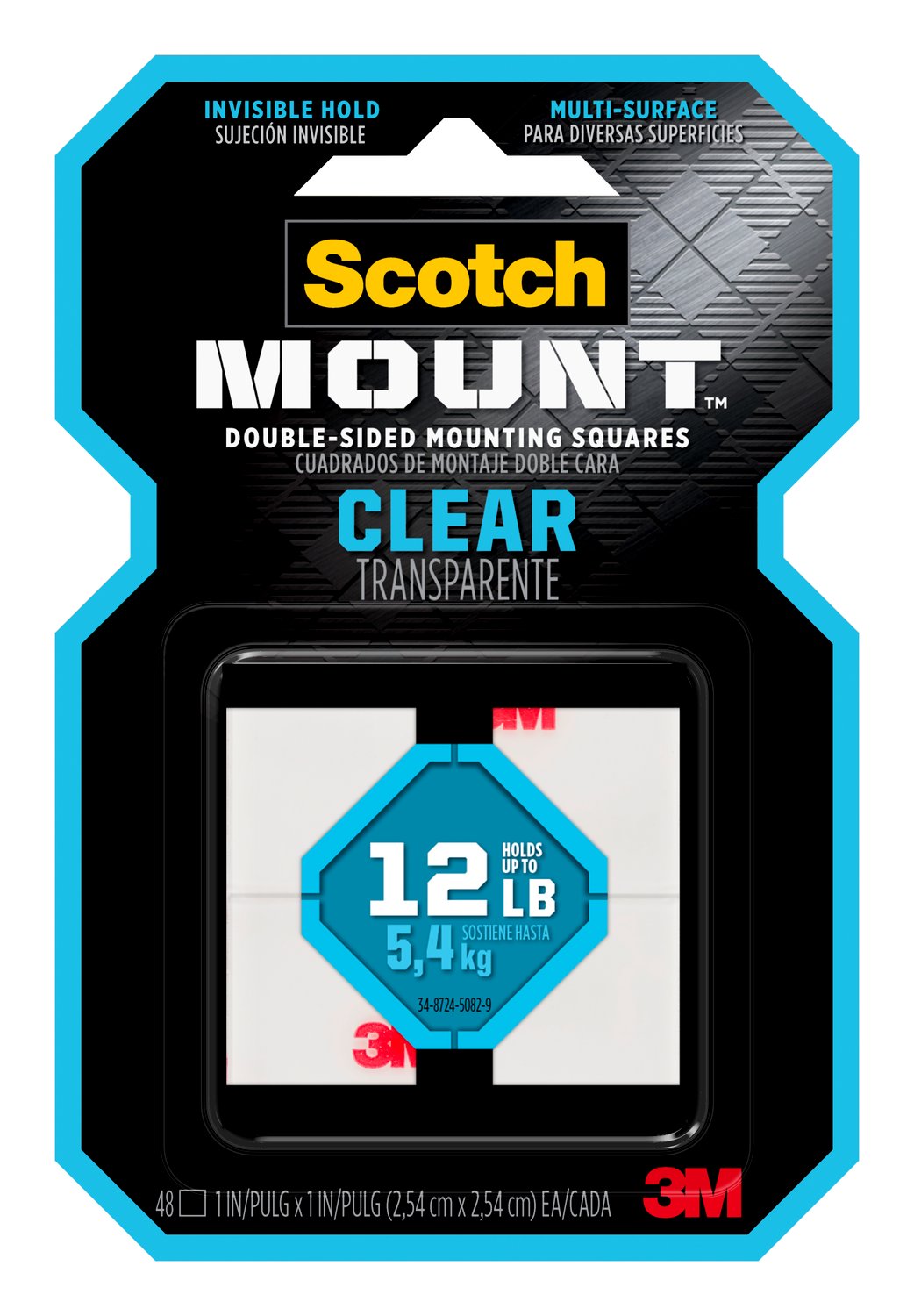 7100235635 - Scotch-Mount Clear Double-Sided Mounting Squares 410H-SQ-48, 1 in x 1 in (2.54 cm x 2.54 cm) EA, 48 Squares