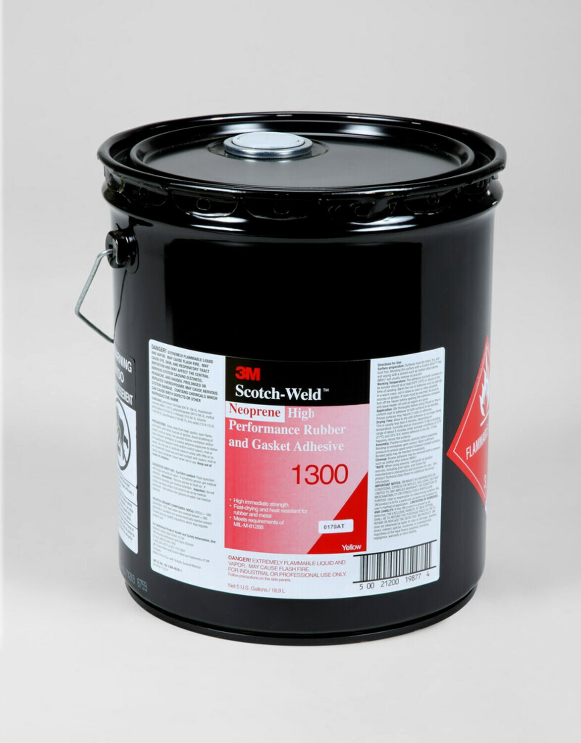 7000121200 - 3M Neoprene High Performance Rubber and Gasket Adhesive 1300, Yellow, 5 Gallon (Pail), 1 Can/Drum