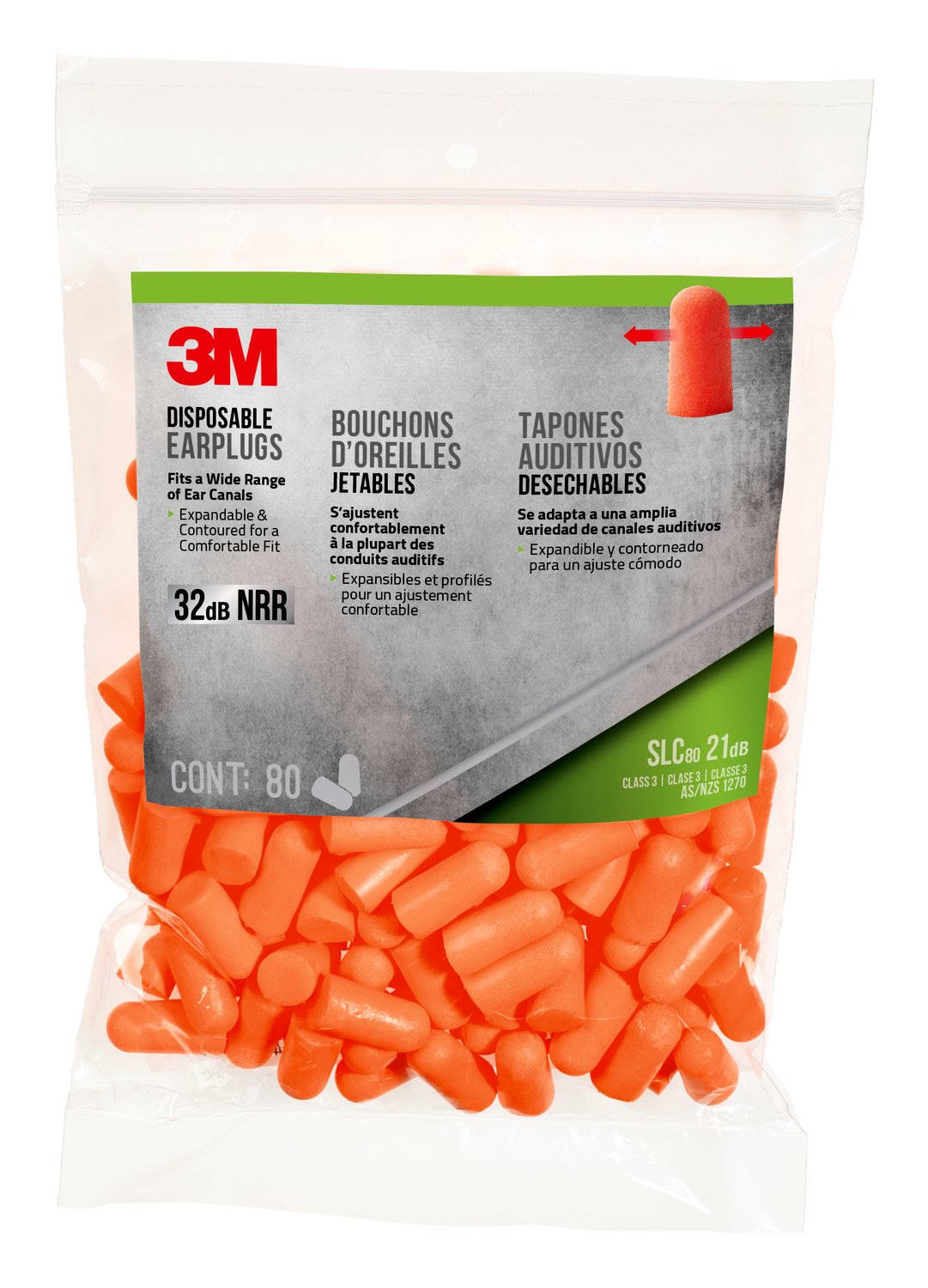 7100114969 - 3M Disposable Earplugs 92800G80-DC, Orange, 80 pair/pack, 6 packs/case