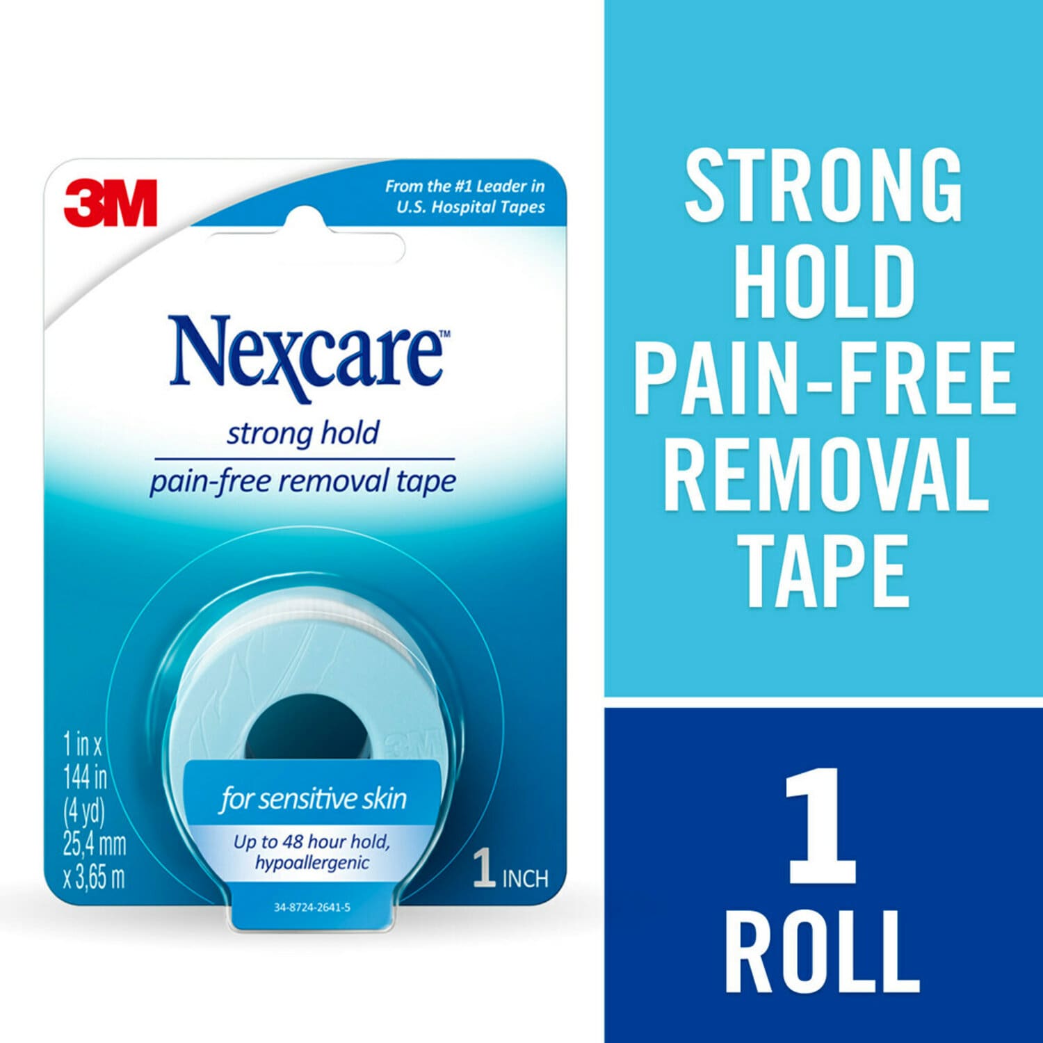 7100208567 - Nexcare Strong Hold Pain-Free Removal Tape SST-1-CA, 1 In X 4 Yd (25,4 mm X 3,65 M)