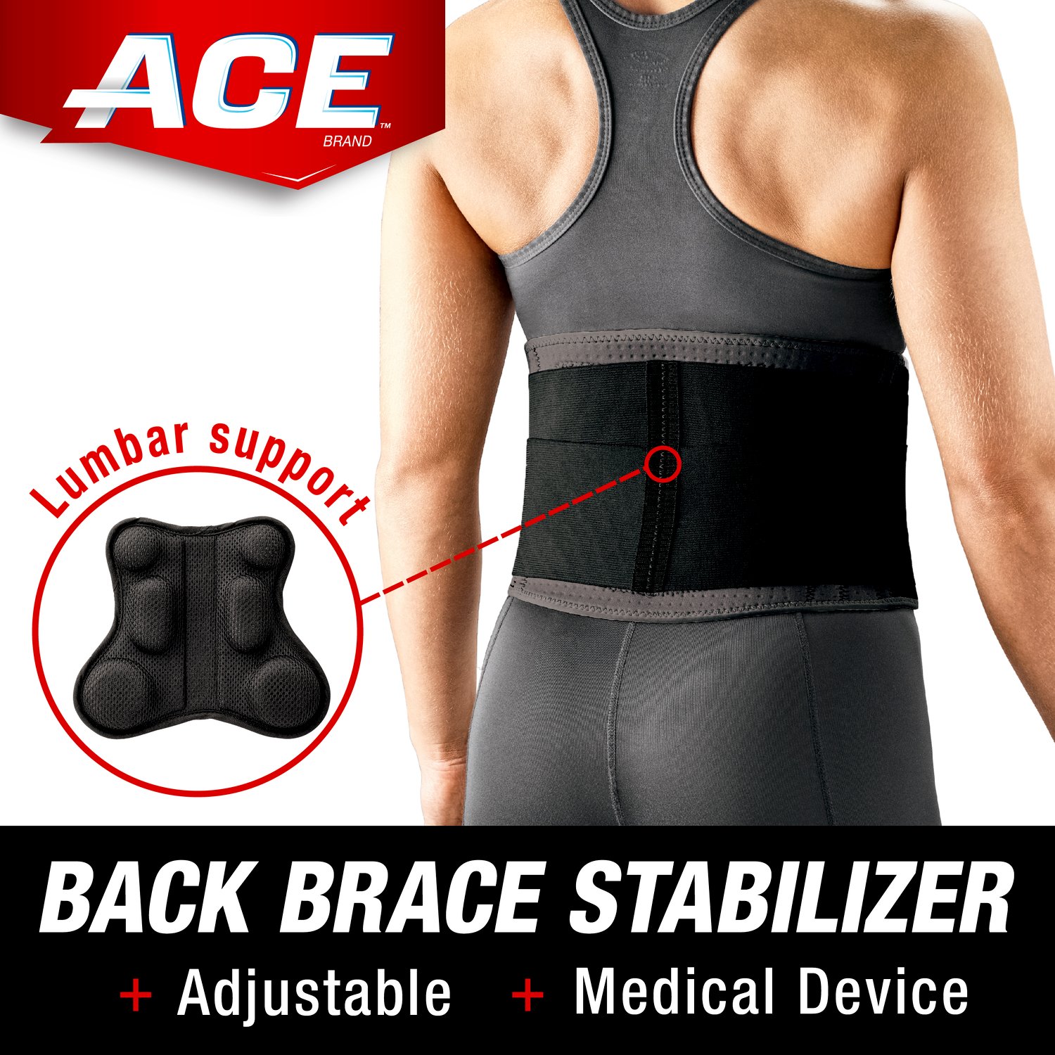 7100280906 - ACE Brand Deluxe Back Stabilizer with Lumbar Support 207399, Adjustable