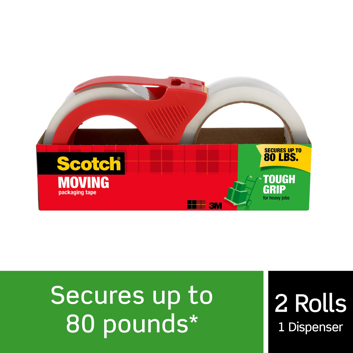 7100252974 - Scotch Tough Grip Moving Packaging Tape 3500-21RD-3GC, 1.88 in x 54.6 yd (48 mm x 50 m) with dispenser