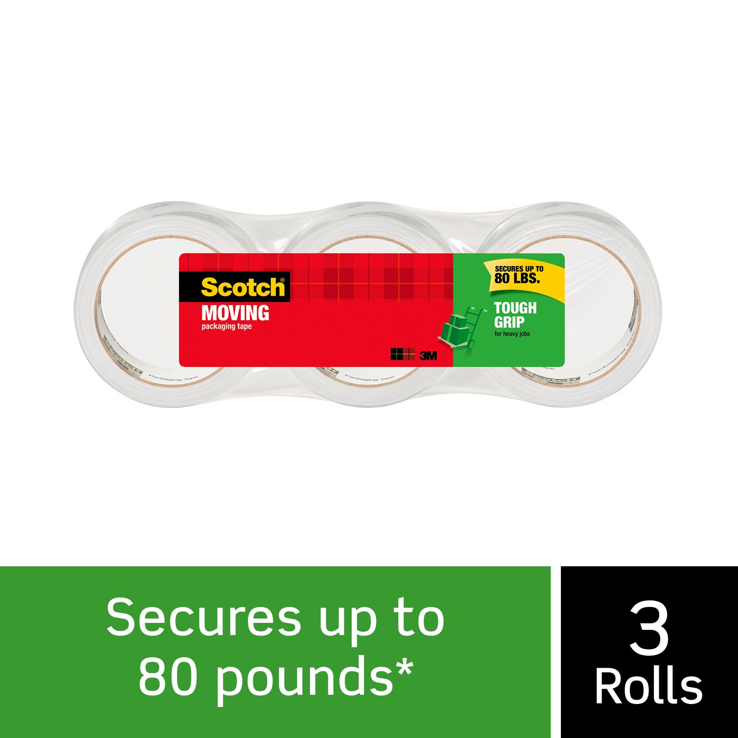 7100103273 - Scotch Tough Grip Moving Packaging Tape 3500-40-3, 1.88 in x 43.7 yd (48 mm x 40 m)