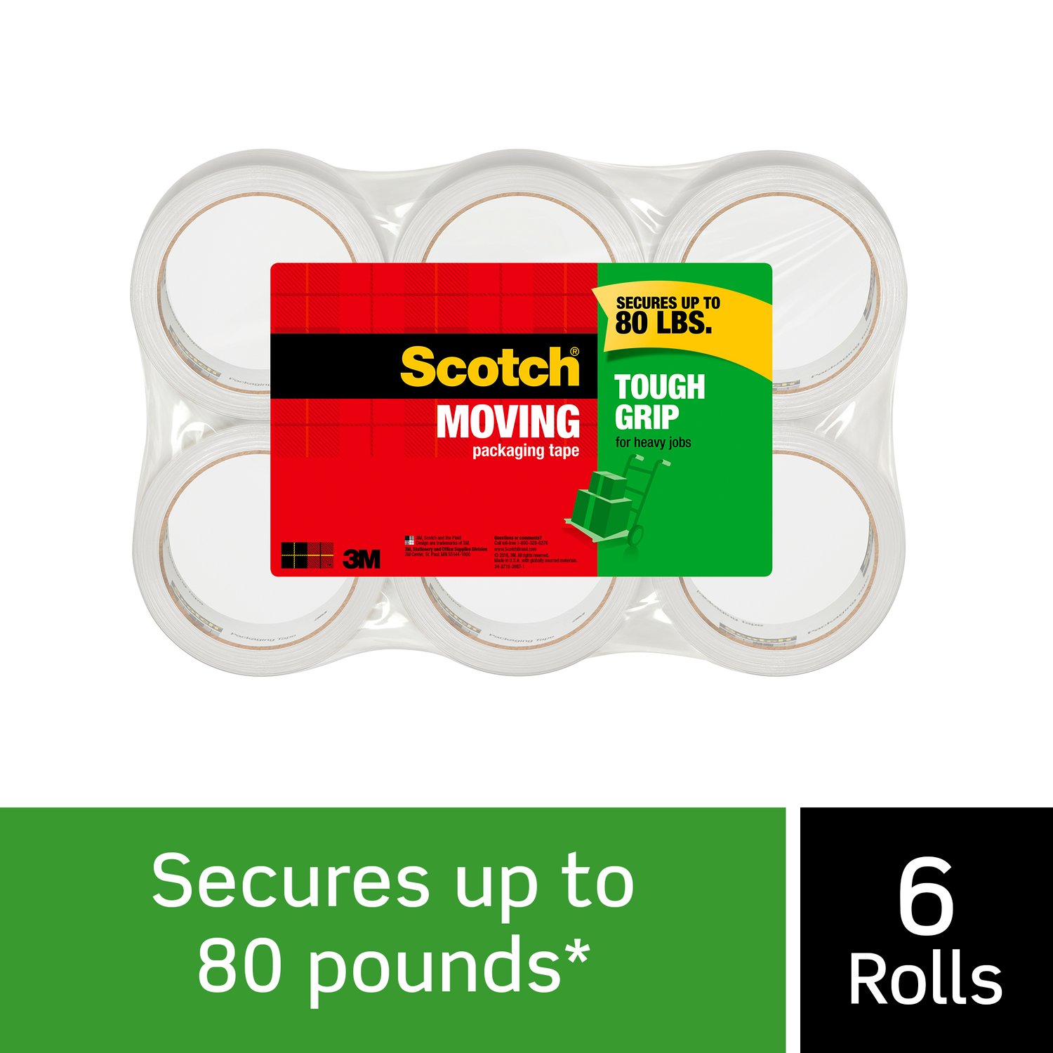 7100103559 - Scotch Tough Grip Moving Packaging Tape 3500-40-6, 1.88 in x 43.7 yd (48 mm x 40 m)