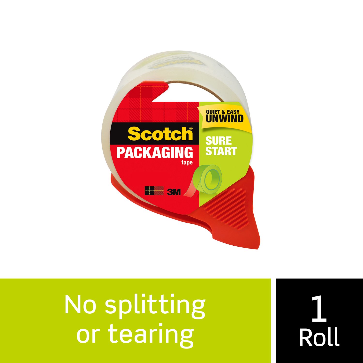 7100242416 - Scotch Sure Start Shipping Packaging Tape with dispenser, 3450S-RD-OS, 1.88 in x 38.2 yd (48 mm x 35 m)