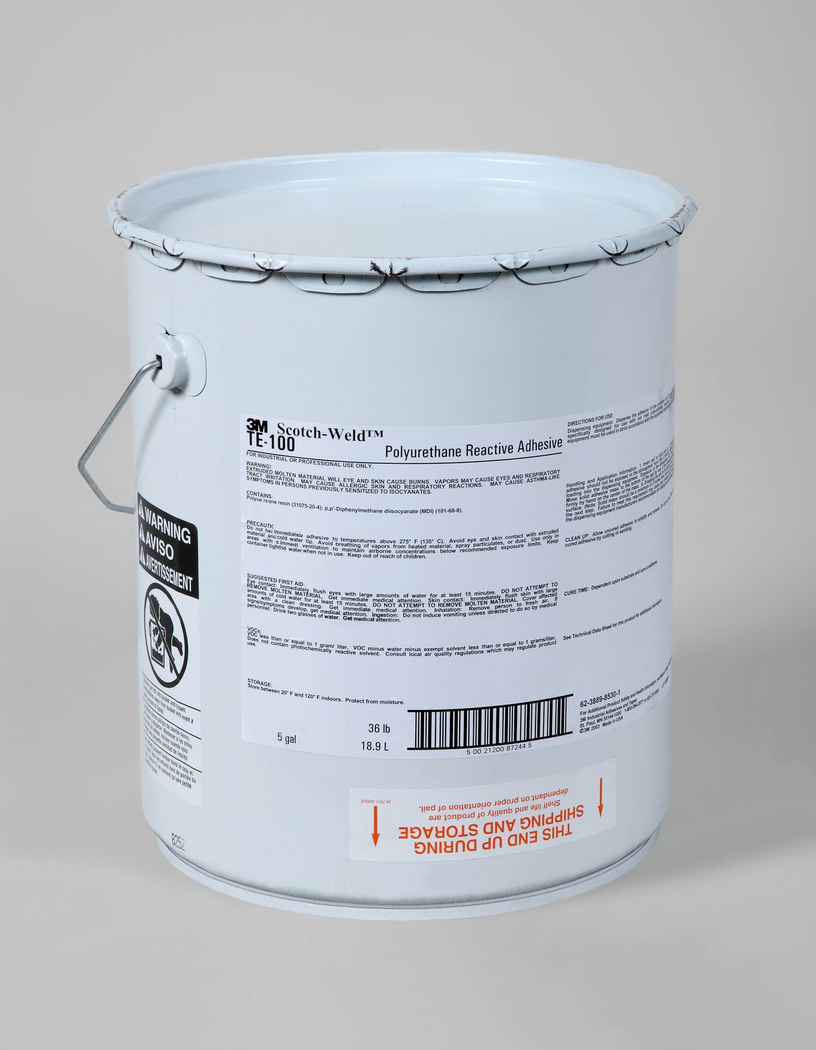 7010295326 - 3M Scotch-Weld PUR Adhesive TE100, Off-White, 5 Gallon (36 lb), Drum