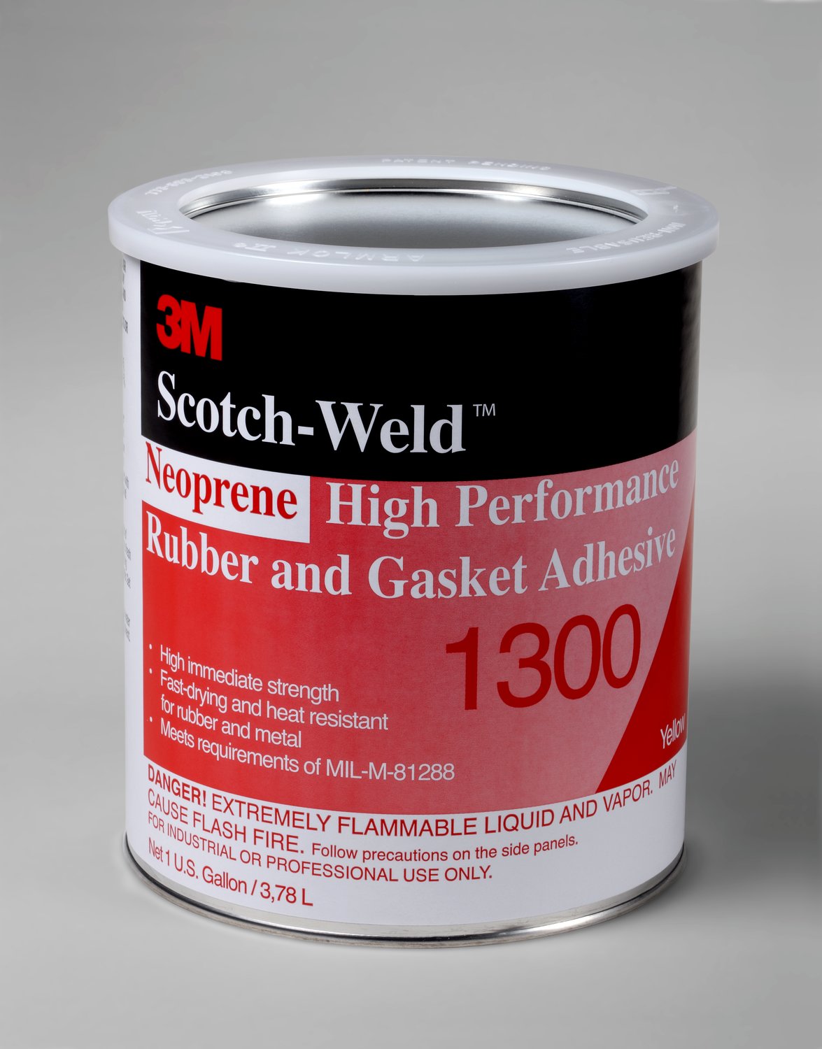 7010292697 - 3M Neoprene High Performance Rubber and Gasket Adhesive 1300, Yellow, 1 Gallon, 4 Drum/Case