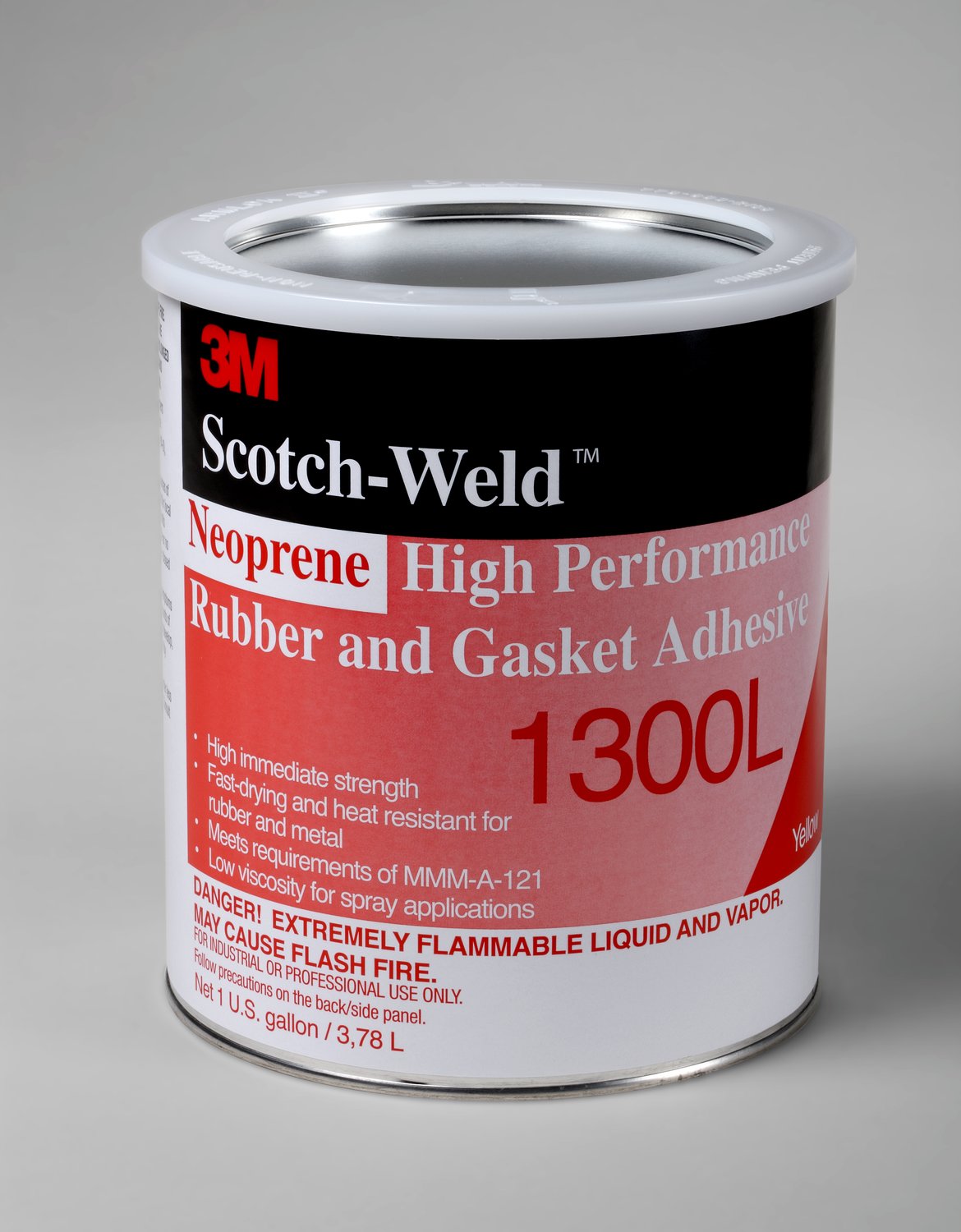 7000000807 - 3M Neoprene High Performance Rubber and Gasket Adhesive 1300L, Yellow, 1 Gallon, 4 Can/Case