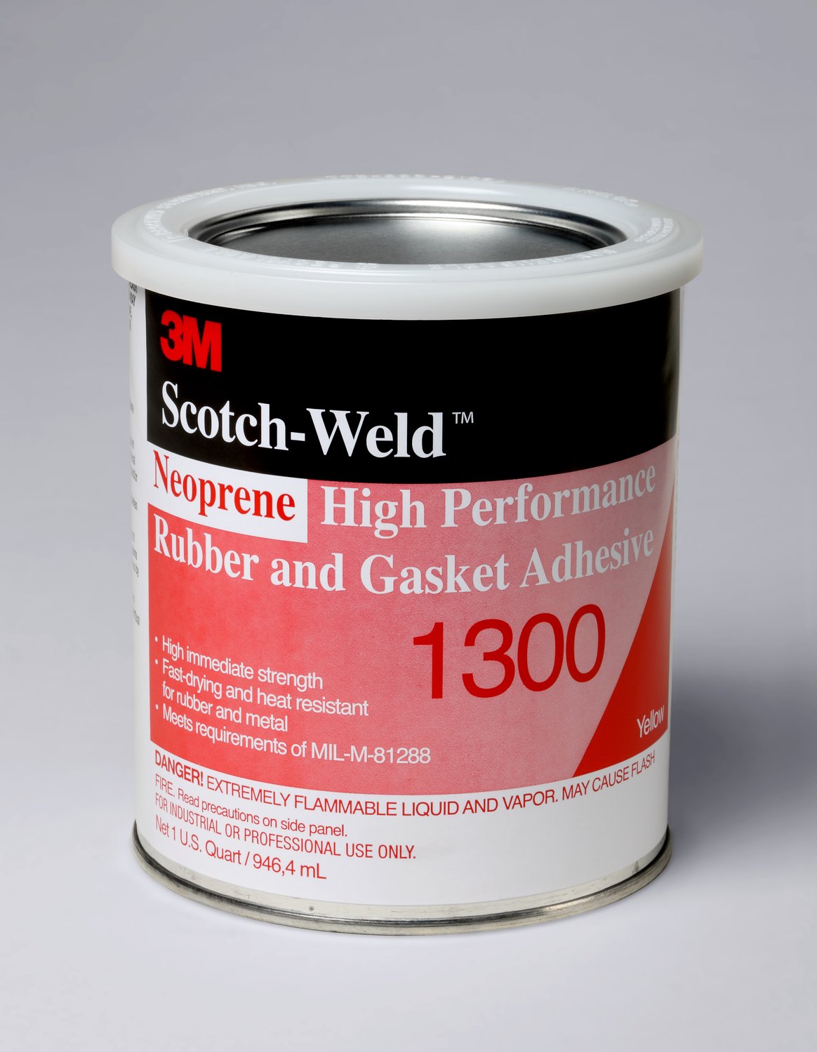 7100025171 - 3M Neoprene High Performance Rubber and Gasket Adhesive 1300, Yellow, 1
Quart, 12 Can/Case