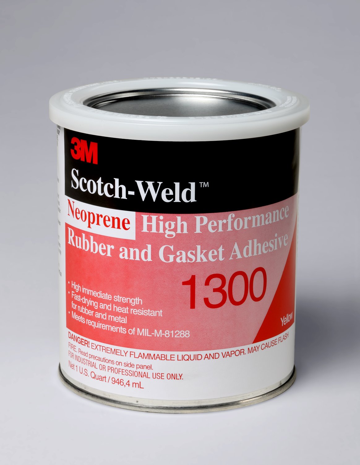 7100025171 - 3M Neoprene High Performance Rubber and Gasket Adhesive 1300, Yellow, 1 Quart, 12 Can/Case