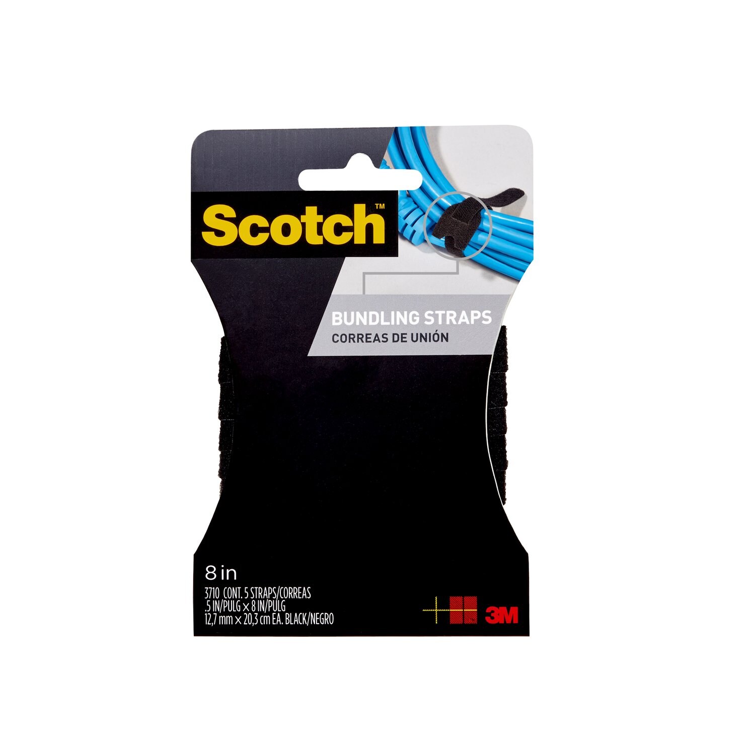 7010376346 - Scotch Bundling Straps RF3710, 0.5 in x 8 in, (12,7 mm x 20,3 cm) Black