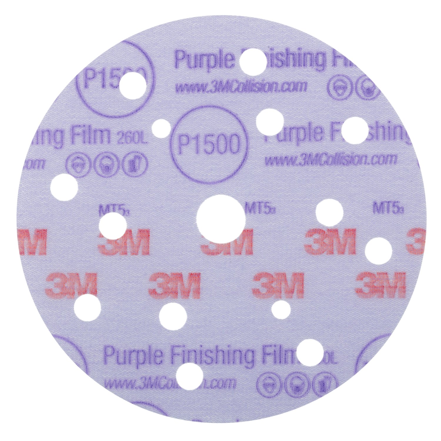 7100123050 - 3M Hookit Purple Finishing Film Abrasive Disc 260L, 51154, 6 in, Dust Free, P1500, 50 discs per carton, 4 cartons per case