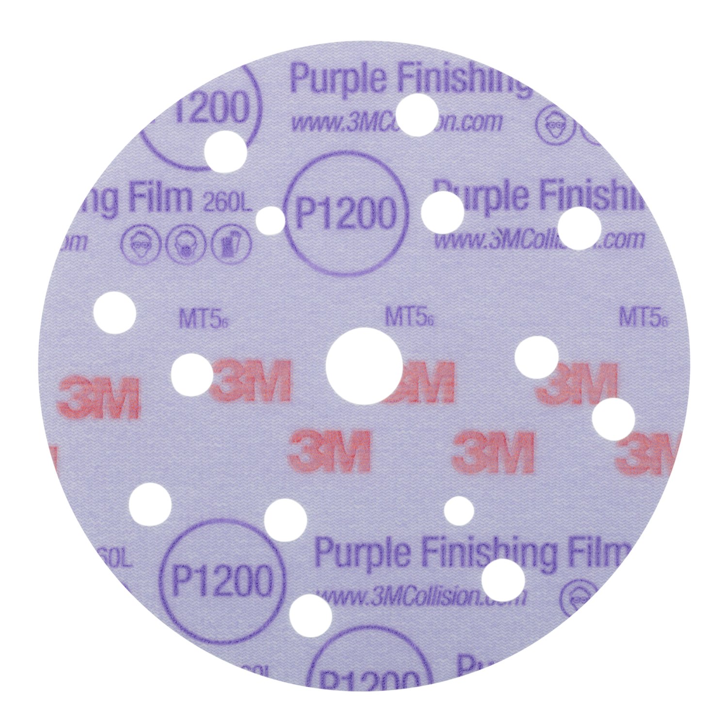 7100123052 - 3M Hookit Purple Finishing Film Abrasive Disc 260L, 51158, 6 in, Dust Free, P1200, 50 discs per carton, 4 cartons per case