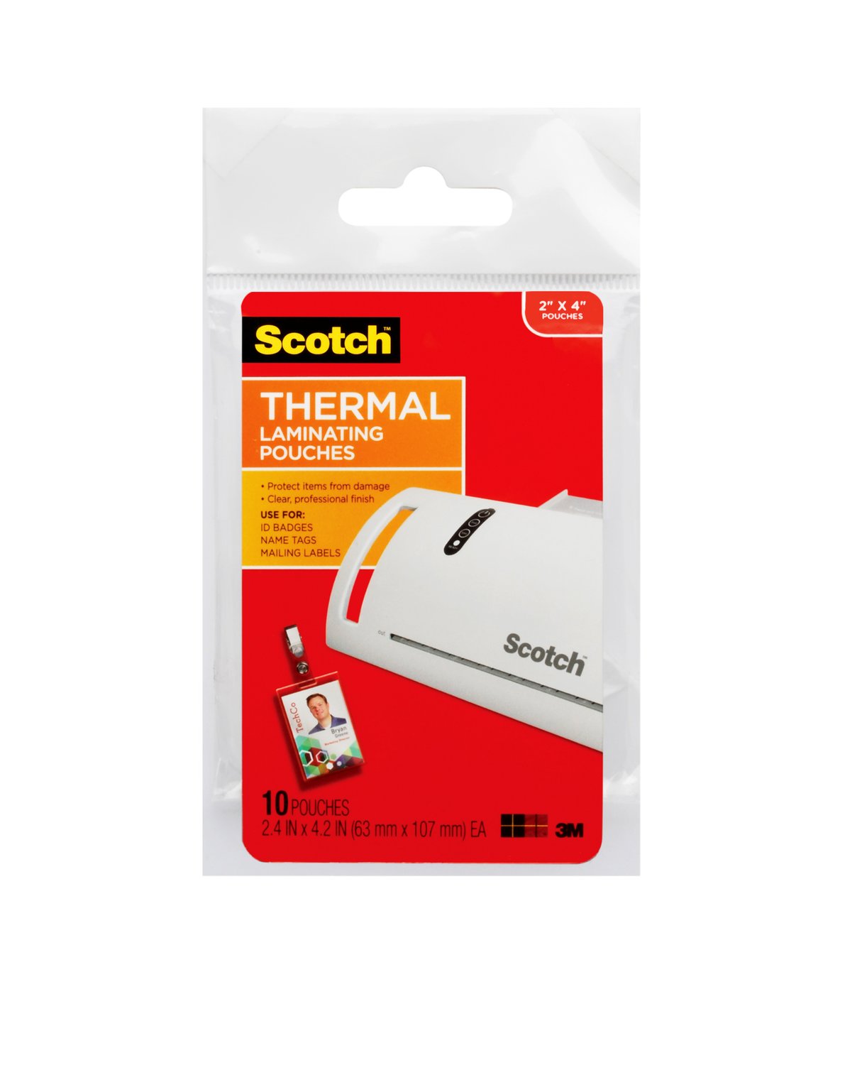 7010332639 - Scotch Thermal Pouches TP5852-10, 2-15/16 in x 4-1/16 in ID badge with clip
