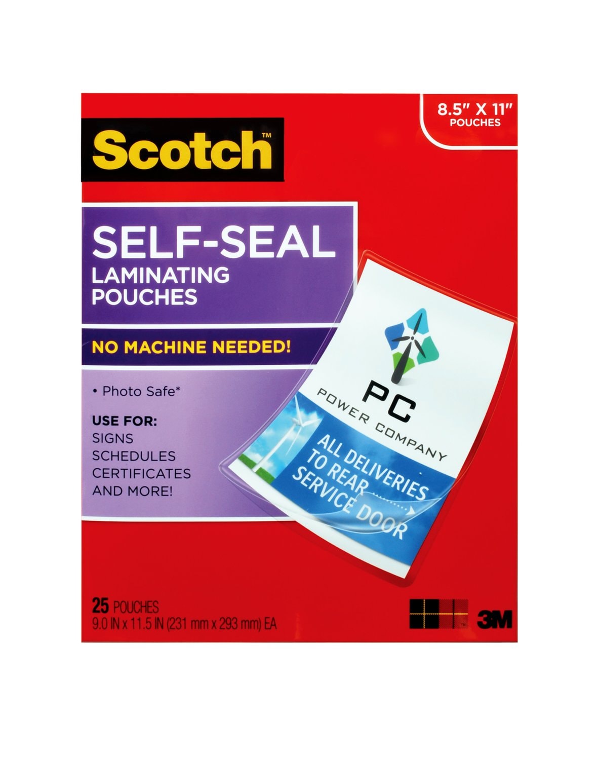 7010311316 - Scotch Self-Laminating Document Pouches LS854WC, 9-1/16 in x 11.5 in
(231 mm x 293 mm)