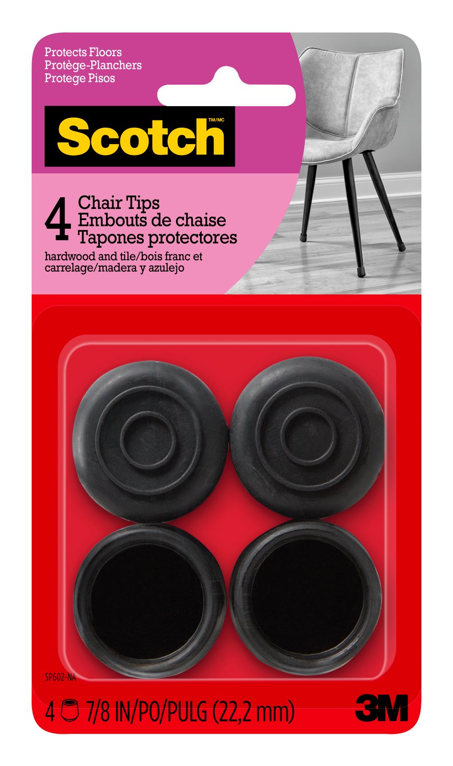 7100193956 - Scotch Chair Tips SP602-NA, Black Rubber 7/8-In 4/Pk