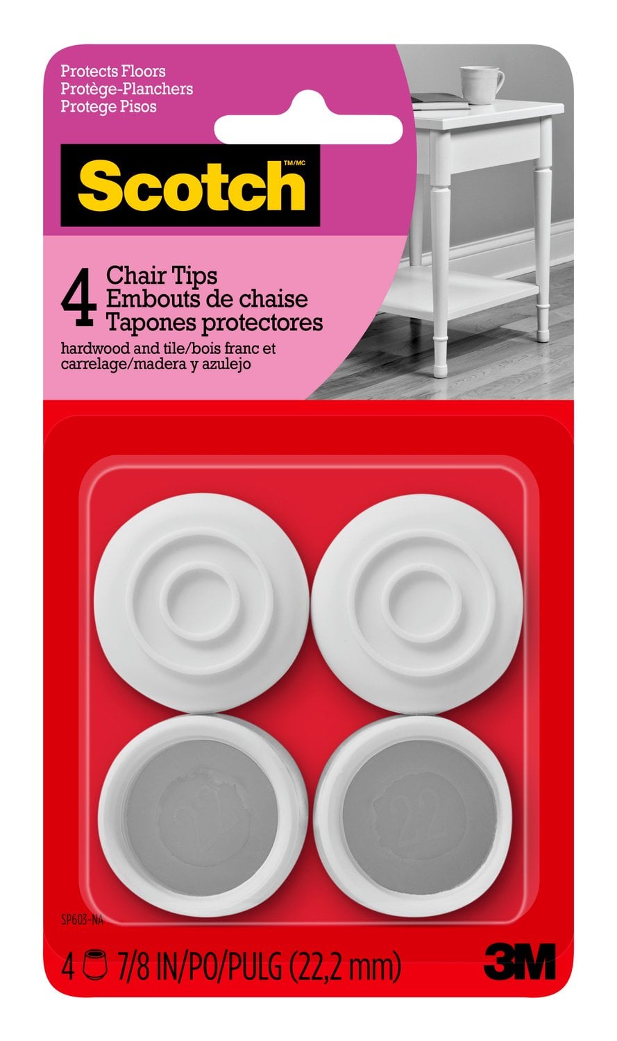 7100193954 - Scotch Chair Tips SP603-NA, White Rubber 7/8-In 4/Pk