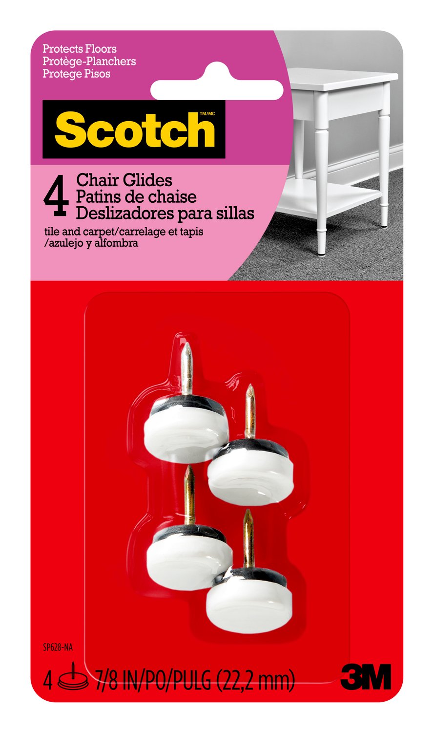 7100193939 - Scotch Glides SP628-NA, Nail-In Plastic, White, 13/16 in, 4pk