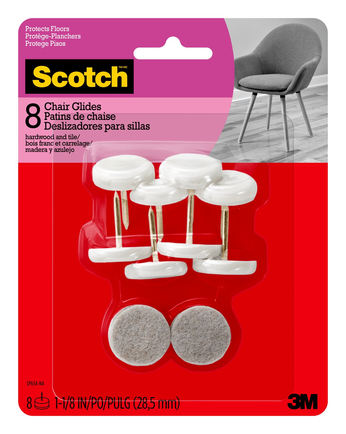 7100185775 - Scotch Glides SP634-NA, Nail-in Felt, Beige, 1-1/16 in, 8/pk