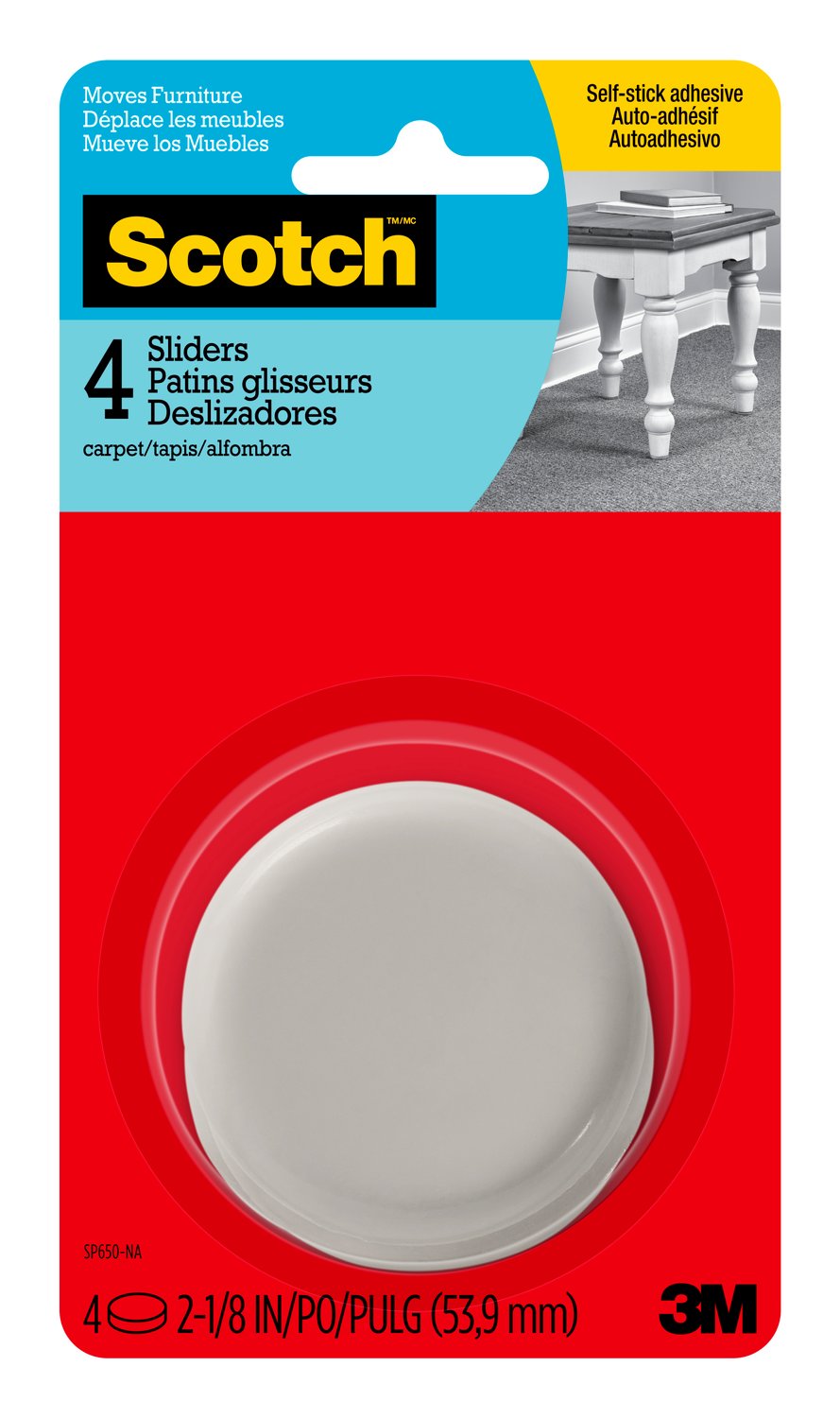 7100209482 - Scotch Sliders SP650-NA, Adhesive Hard, 2-1/16-in, 4/pk