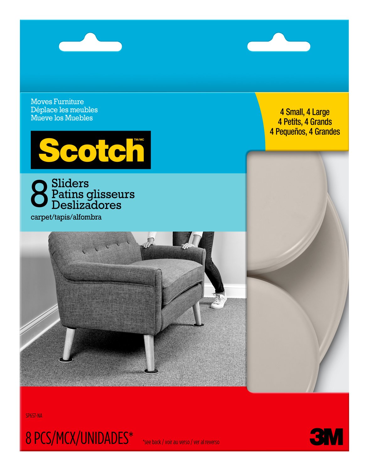 7100189322 - Scotch Sliders SP657-NA, Reusable Hard, 3.5-in & 7in 8/pk