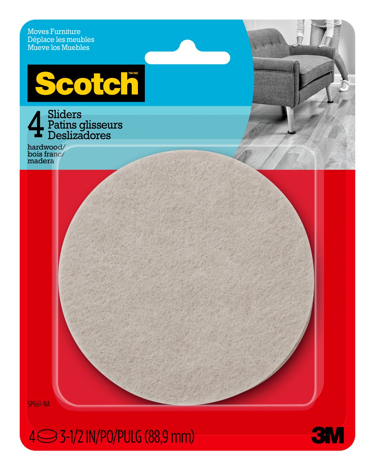 7100189339 - Scotch Felt Furniture Movers SP661-NA, Adhesive 3.5in 4pk