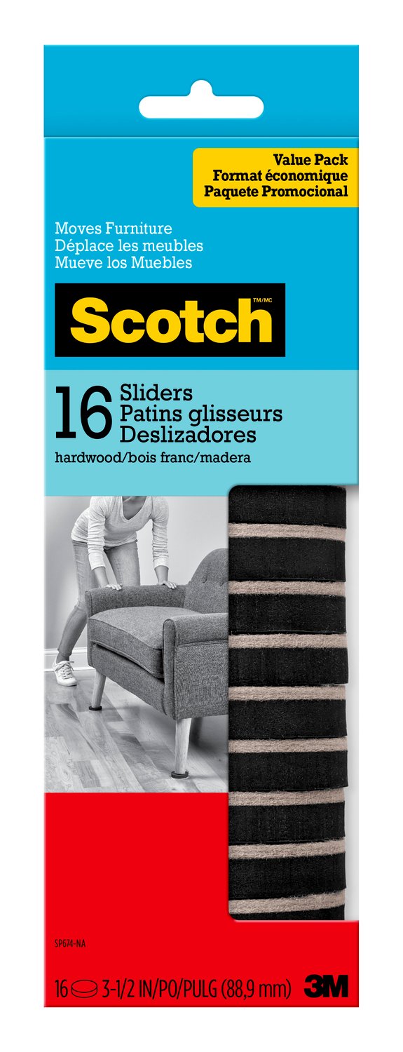 7100213946 - Scotch Sliders SP674-NA, Round, Felt 3.5-in 16/pk