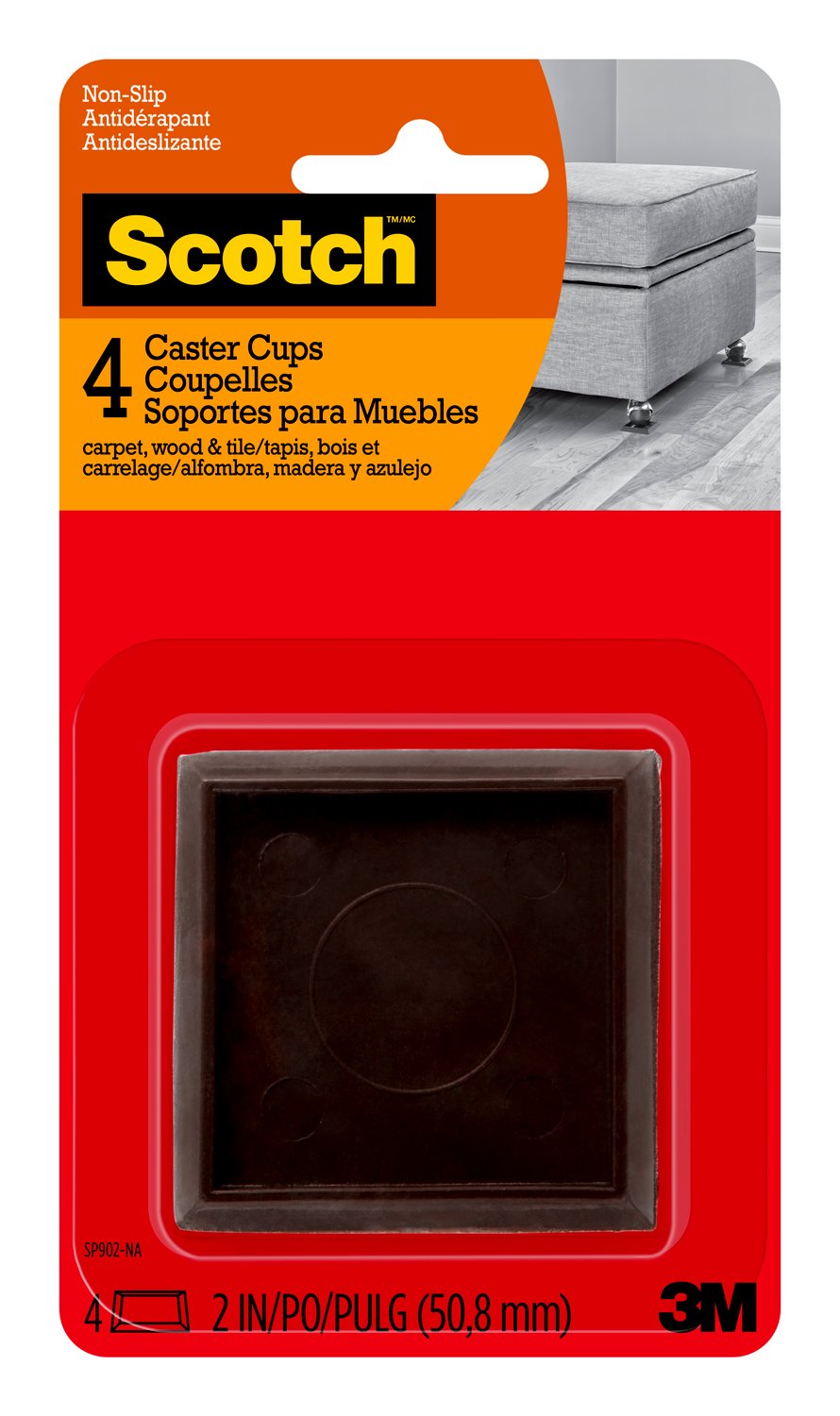 7100185781 - Scotch Caster Cups SP902-NA, Square Hard Brown 2-in 4/pk