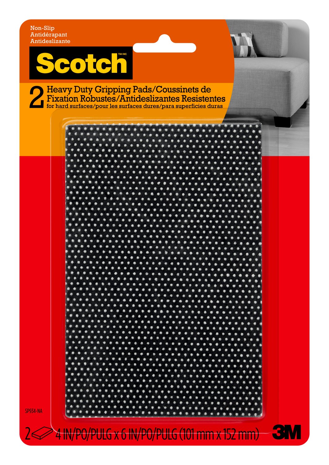 7100213944 - Scotch Grippy Dot Pads SP934-NA, Rectangle, 4x6-in 2/pk