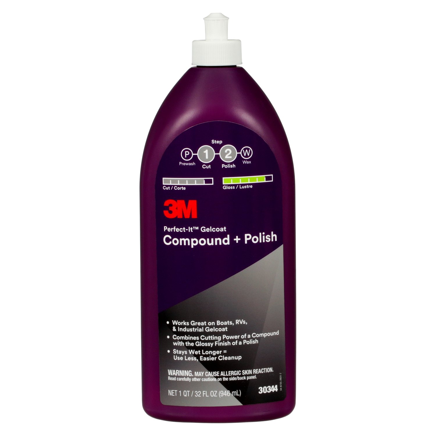 7100223149 - 3M Perfect-It Gelcoat Compound + Polish 30344, 1 qt (32 fl oz/946 mL), 6/Case