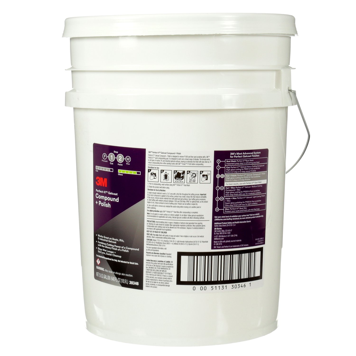 7100223175 - 3M Perfect-It Gelcoat Compound + Polish 30346, 5 gal (18.9 liters,
21.64 Kg/48.18 lbs), 1/Case