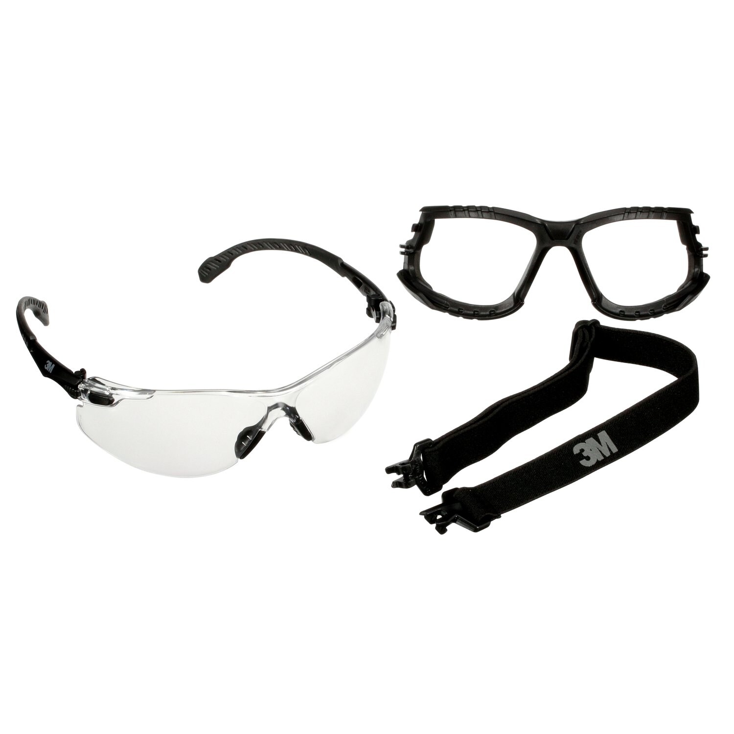 7100228723 - 3M Solus 1000 Series S1501SGAF-KT, Blk Temples, Scotchgard Anti-Fog Coating, Clear AF-AS lens, Foam/Strap, 20 ea/Case