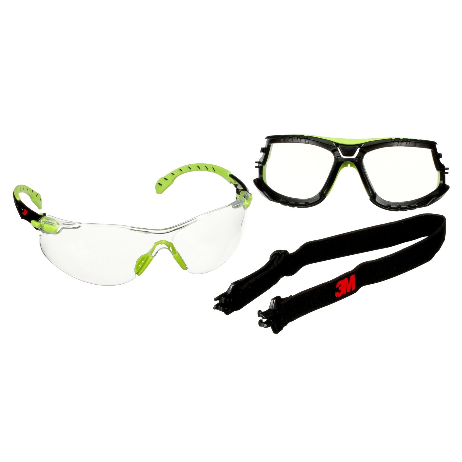 7100233038 - 3M Solus 1000 Series S1201SGAF-TKT, Grn/Blk, Scotchgard Anti-Fog Coating, Clear AF-AS Lens, TPE/Strap, 20 ea/Case