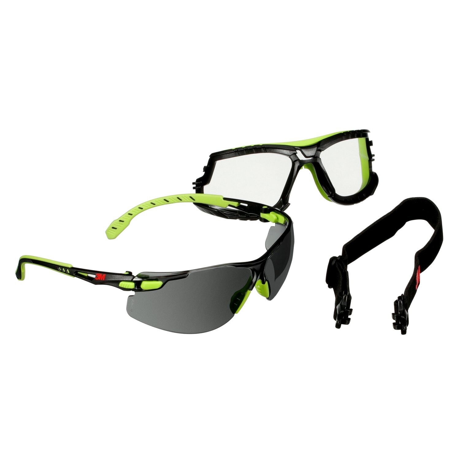 7100232887 - 3M Solus 1000 Series S1202SGAF-TKT, Grn/Blk, Scotchgard Anti-Fog Coating, Gray AF-AS lens, TPE/Strap, 20 ea/Case