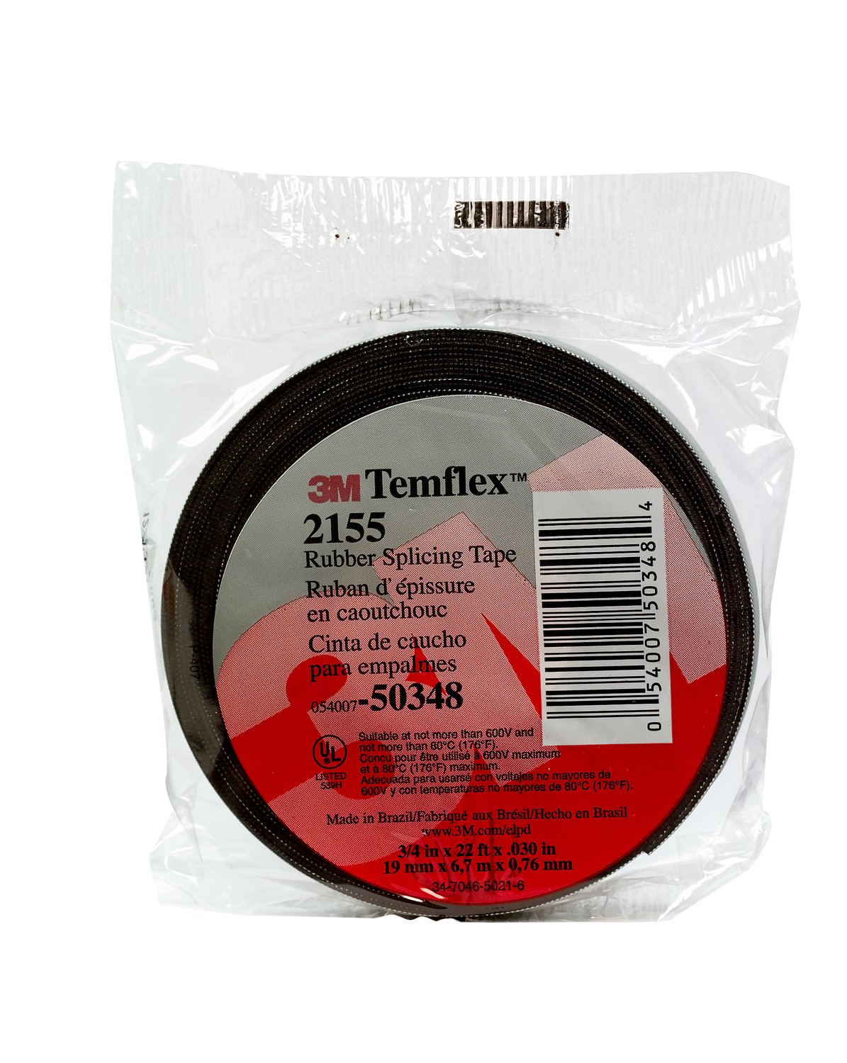 7000089970 - 3M Temflex Rubber Splicing Tape 2155, 3/4 in x 22 ft, Black, 20
rolls/Case