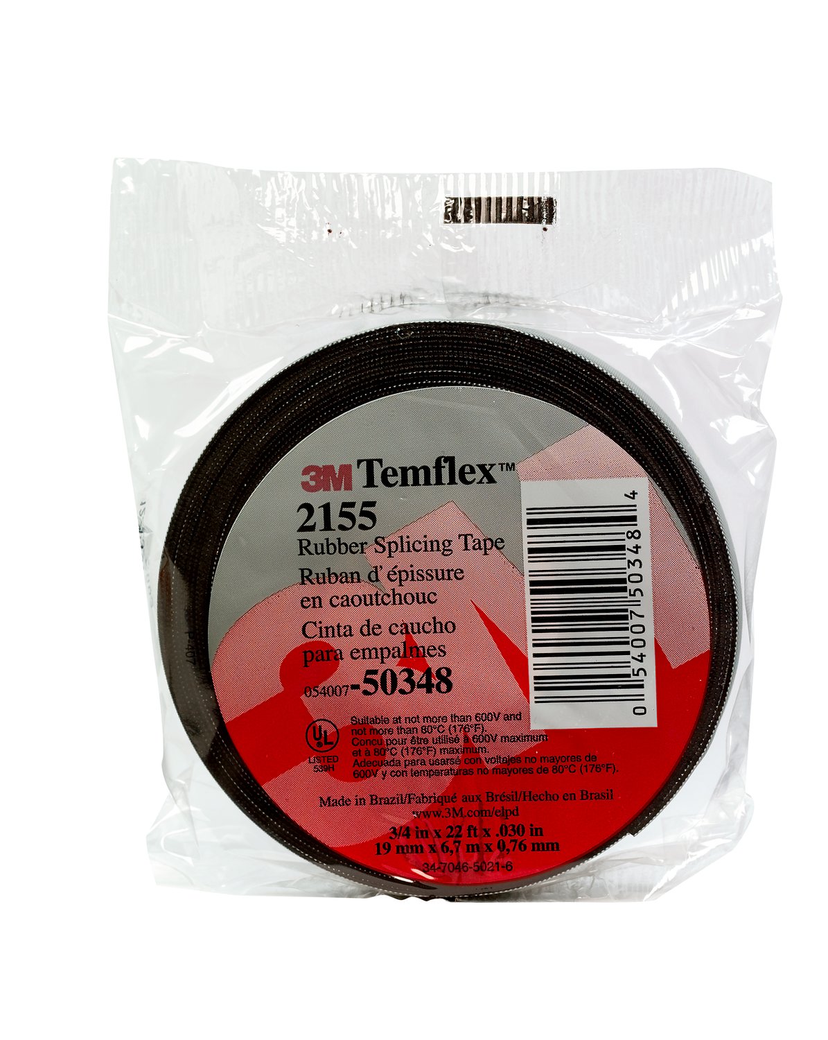 7000089970 - 3M Temflex Rubber Splicing Tape 2155, 3/4 in x 22 ft, Black, 20 rolls/Case