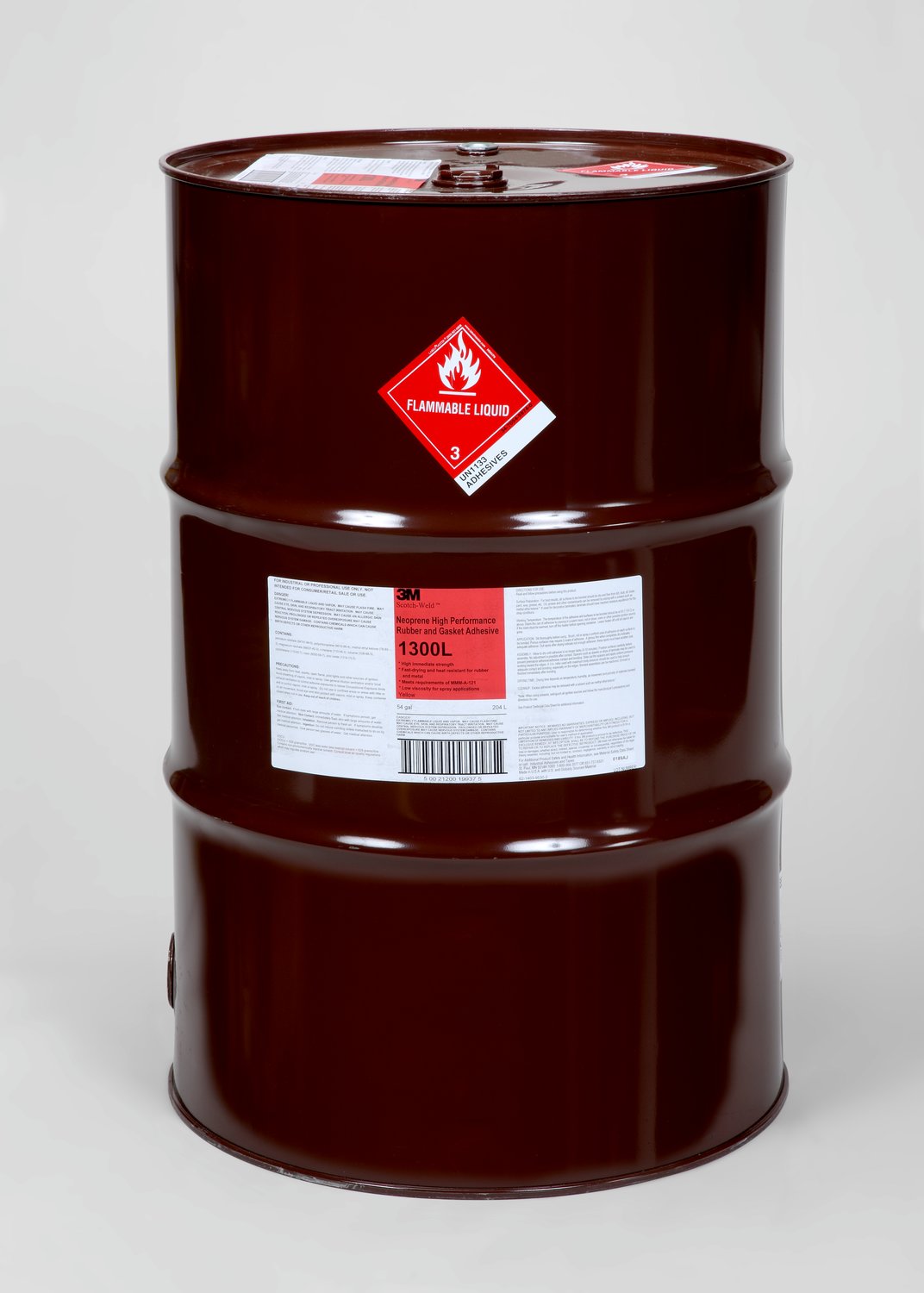 7010330041 - 3M Neoprene High Performance Rubber and Gasket Adhesive 1300L, Yellow, 55 Gallon Agitator (54 Gallon Net), Drum