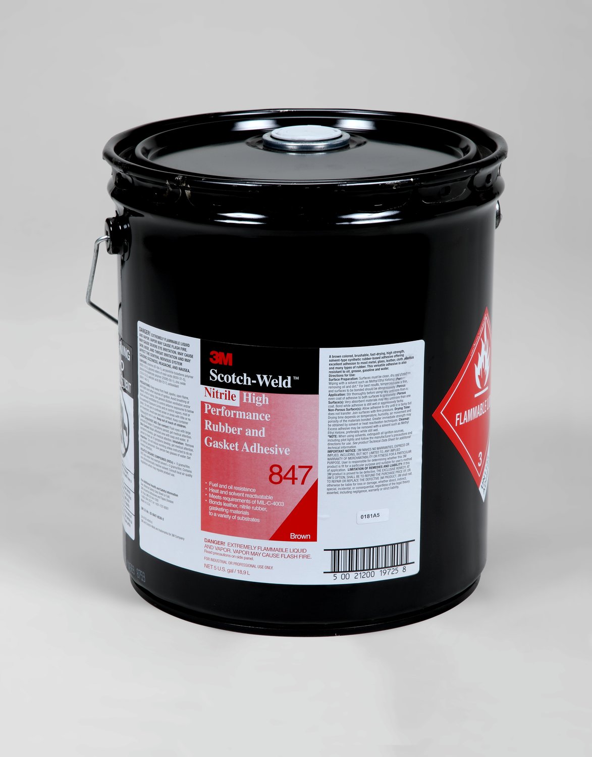7000121195 - 3M Nitrile High Performance Rubber and Gasket Adhesive 847, Brown, 5 Gallon (Pail), 1 Can/Drum