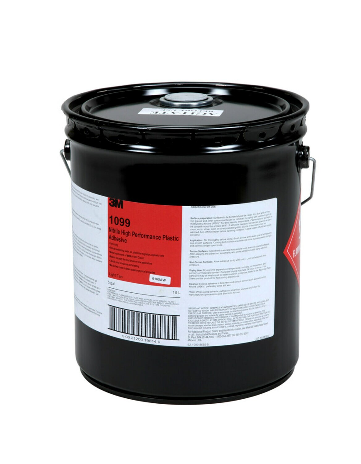 7000121205 - 3M Nitrile High Performance Plastic Adhesive 1099L, Tan, 5 Gallon Pour
Spout Drum (Pail)
