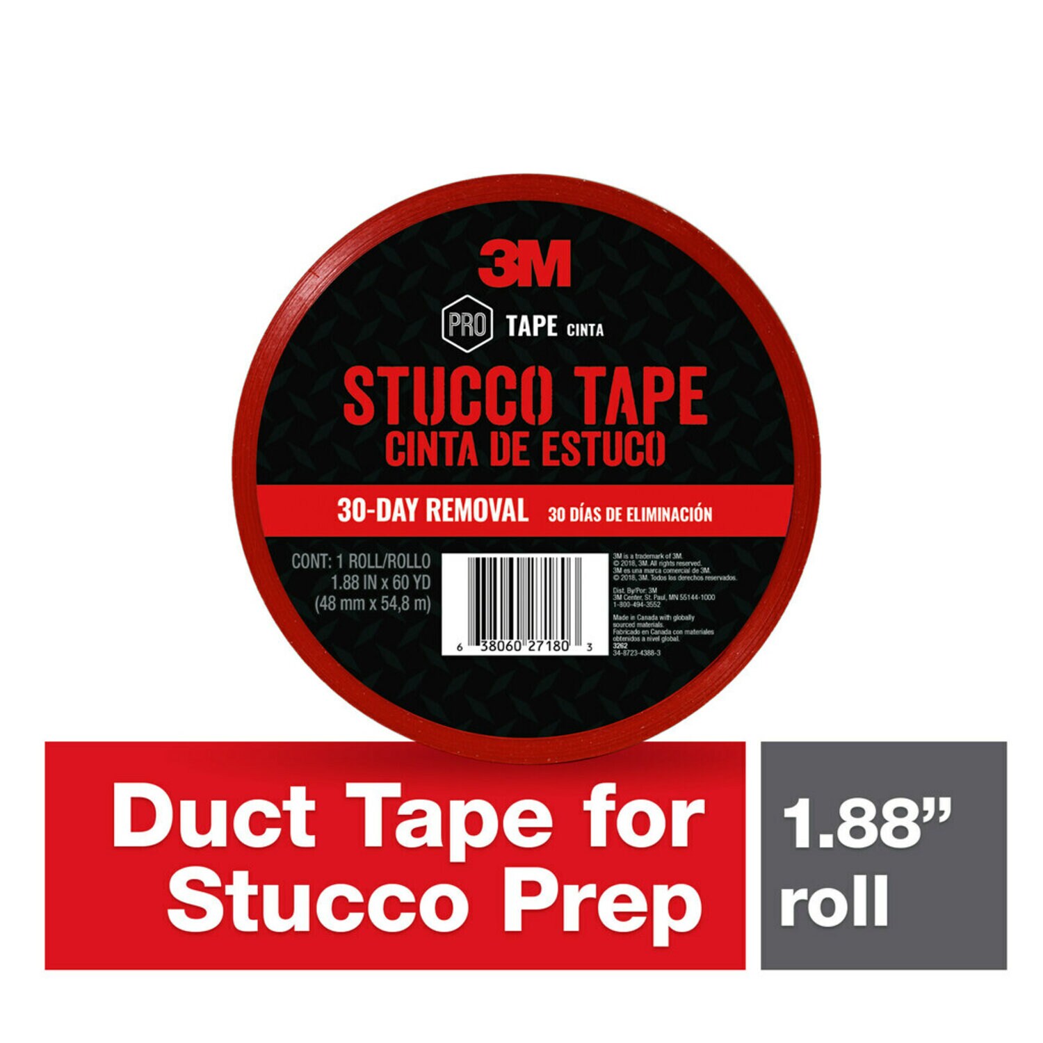 7010384961 - Scotch Stucco Tape 3260-A, 1.88 in x 60 yd (48 mm x 54.8 m) Stucco Tape 12 rls/cs