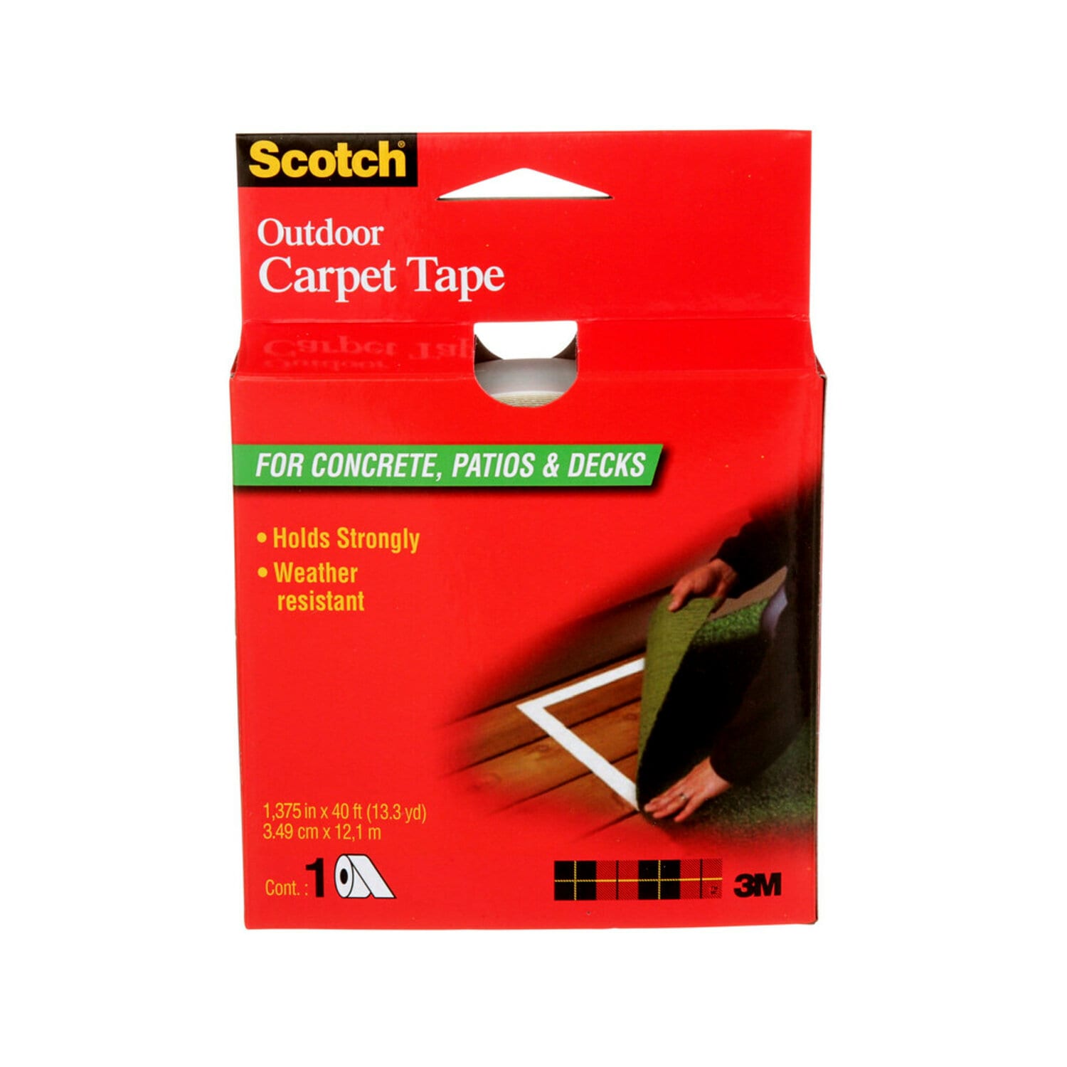 7010412385 - Scotch Outdoor Carpet Tape, CT3010, 1.375 in x 13.333 yd (34.9 mm x
12.1 m)