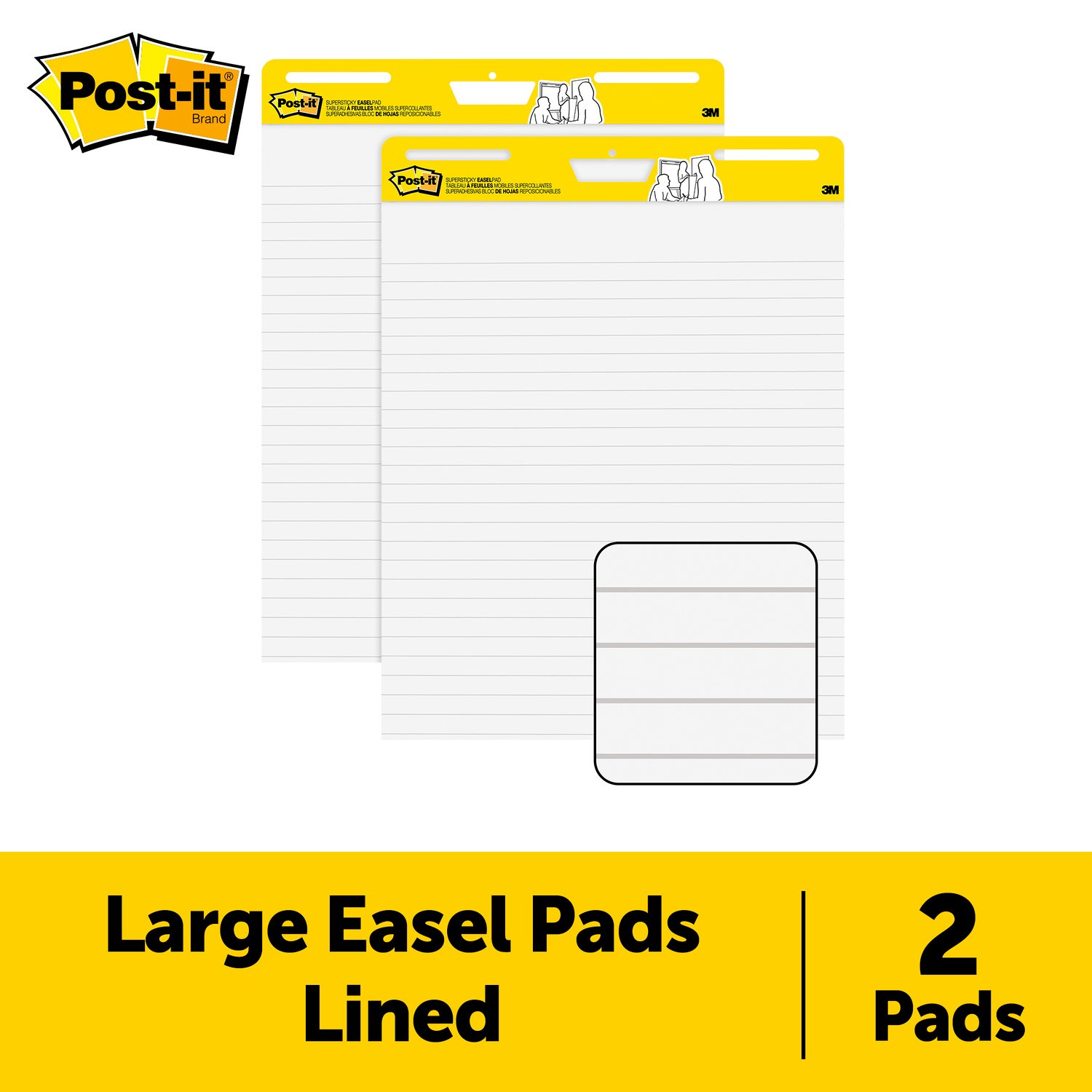 7100222692 - Post-it Super Sticky Easel Pad Lined 561WL VAD 2PK, 25 in x 30 in (63.5 cm x 76.2 cm), 30 Sheets-Pad, 2 Pads