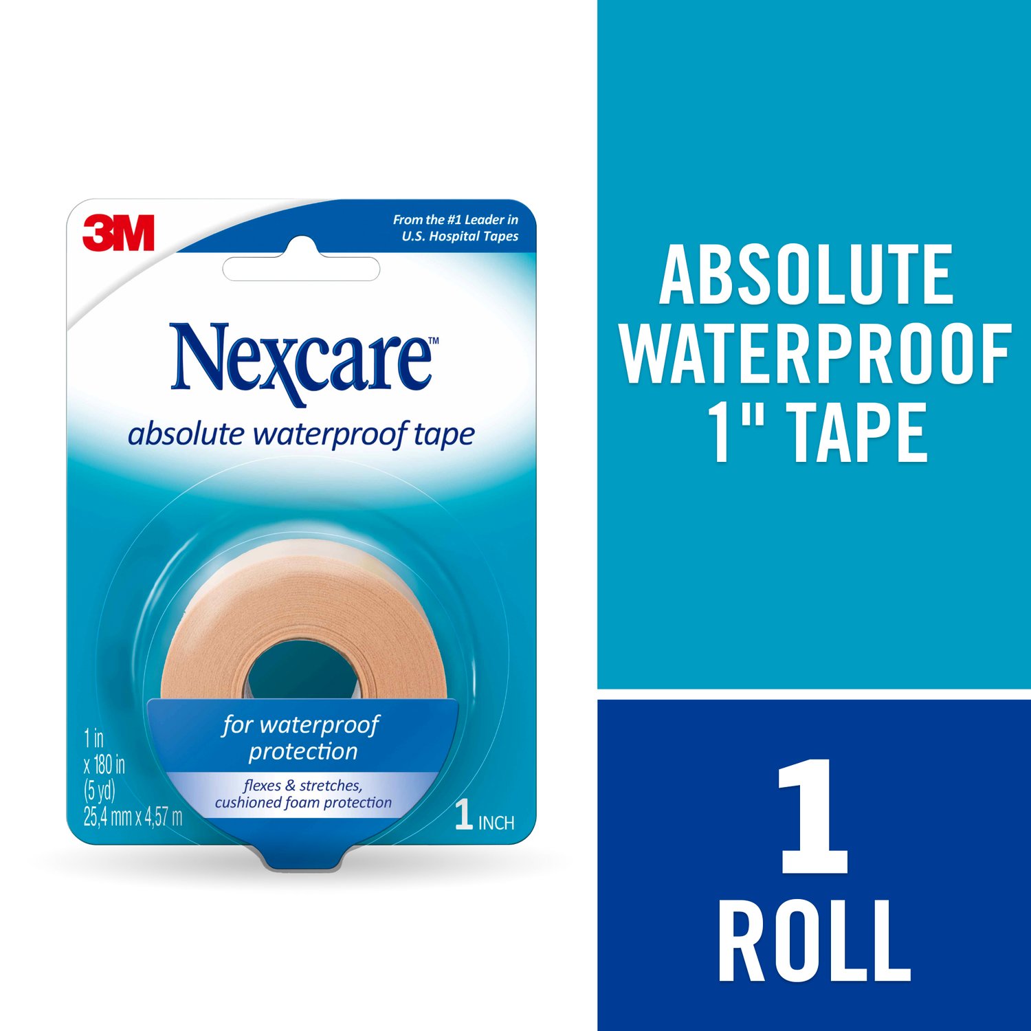 7100169256 - Nexcare Absolute Waterproof First Aid Tape 731, 1 in x 180 in (25.4mm x 4.57m)