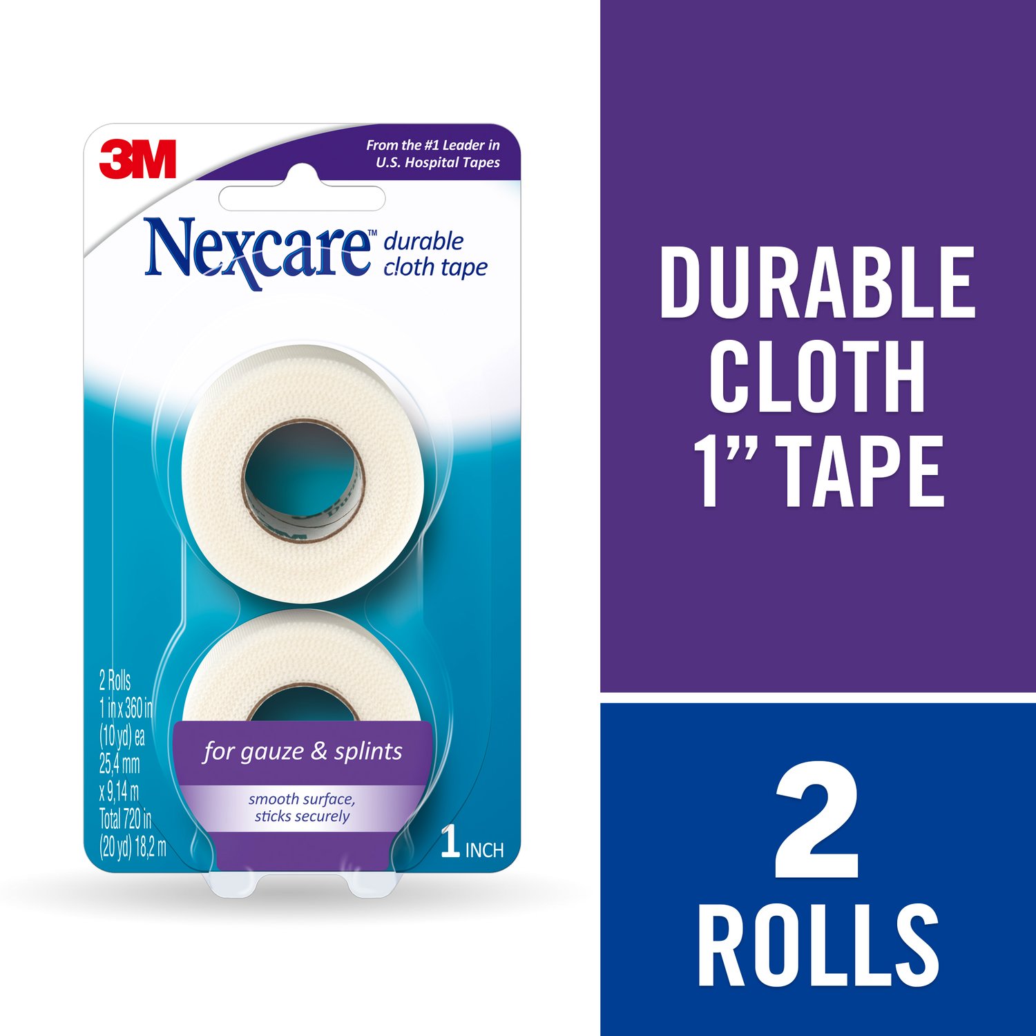 7100259491 - Nexcare Durable Cloth First Aid Tape, 791-2PK-CA, 1 in x 360 in