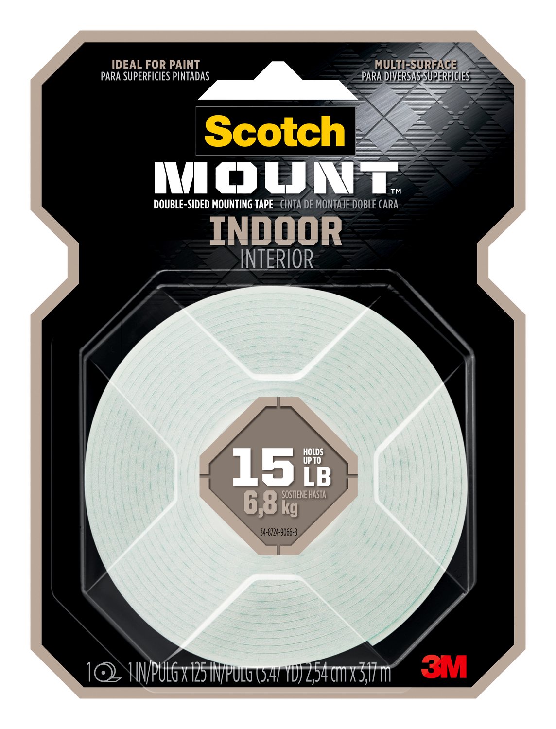 7100216169 - Scotch-Mount Indoor Double-Sided Mounting Tape 314H-MED, 1 in x 125 in (2,54 cm x 3,17 m)