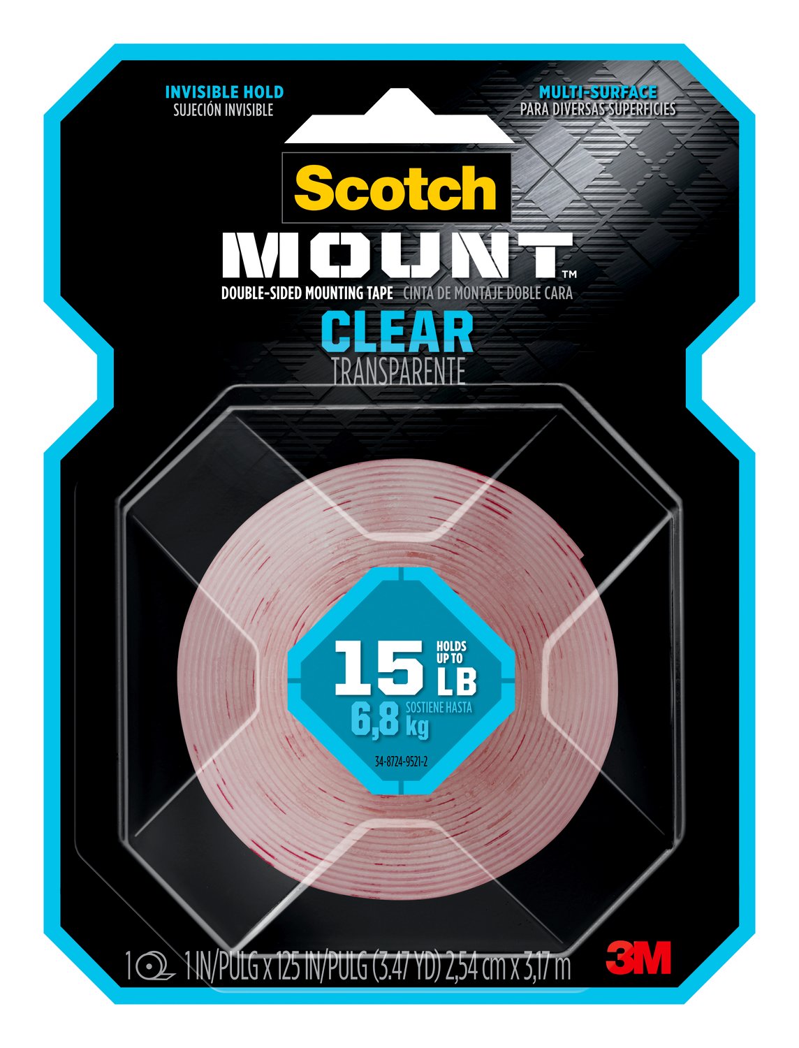 7100235334 - Scotch-Mount Clear Double-Sided Mounting Tape 410H-MED, 1 in x 125 in (2.54 cm x 3.17 m)