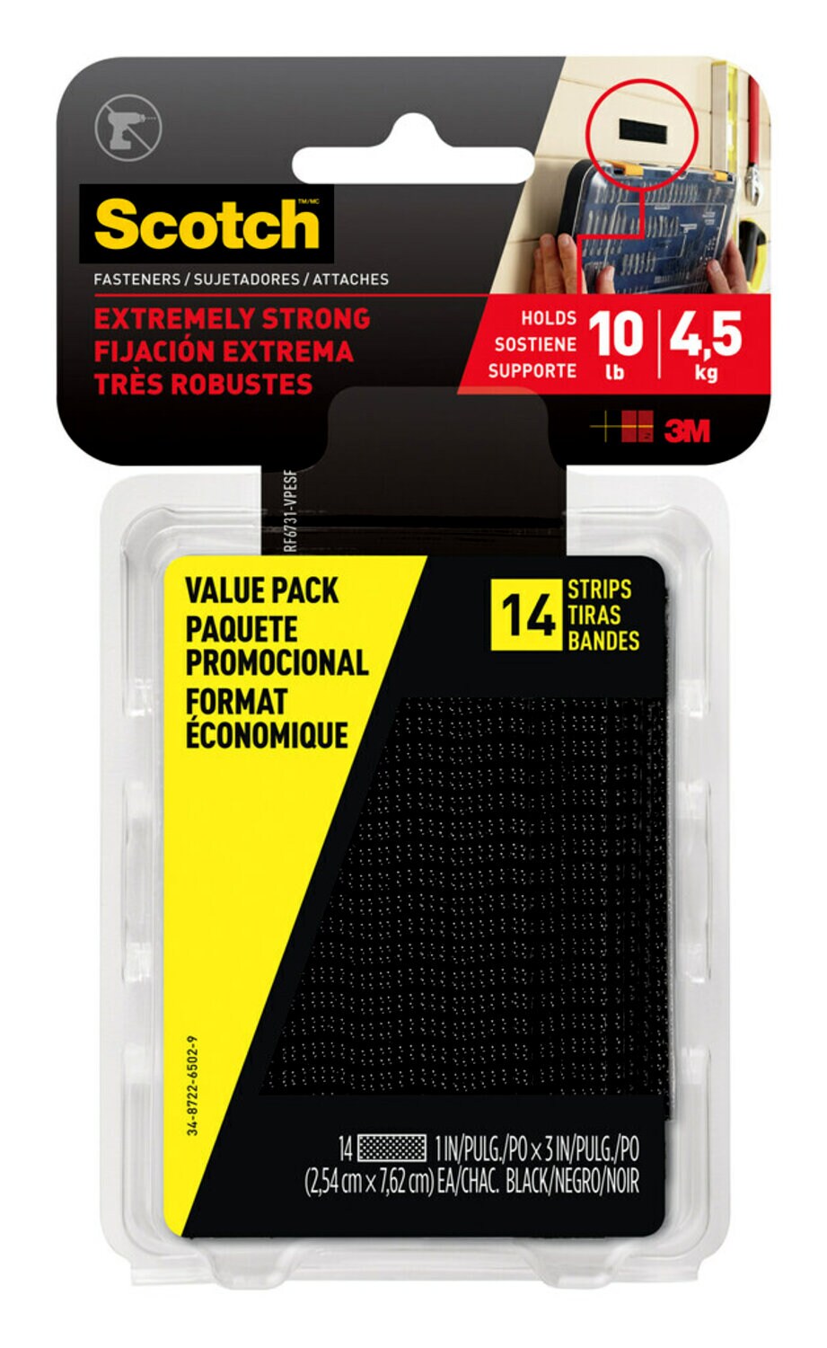 7100168494 - Scotch Extreme Fastener Mounting Strips Value Pack RF6731-VPESF, Black, 1 in x 3 in (25.4 mm x 76.2 mm), 14 Strips