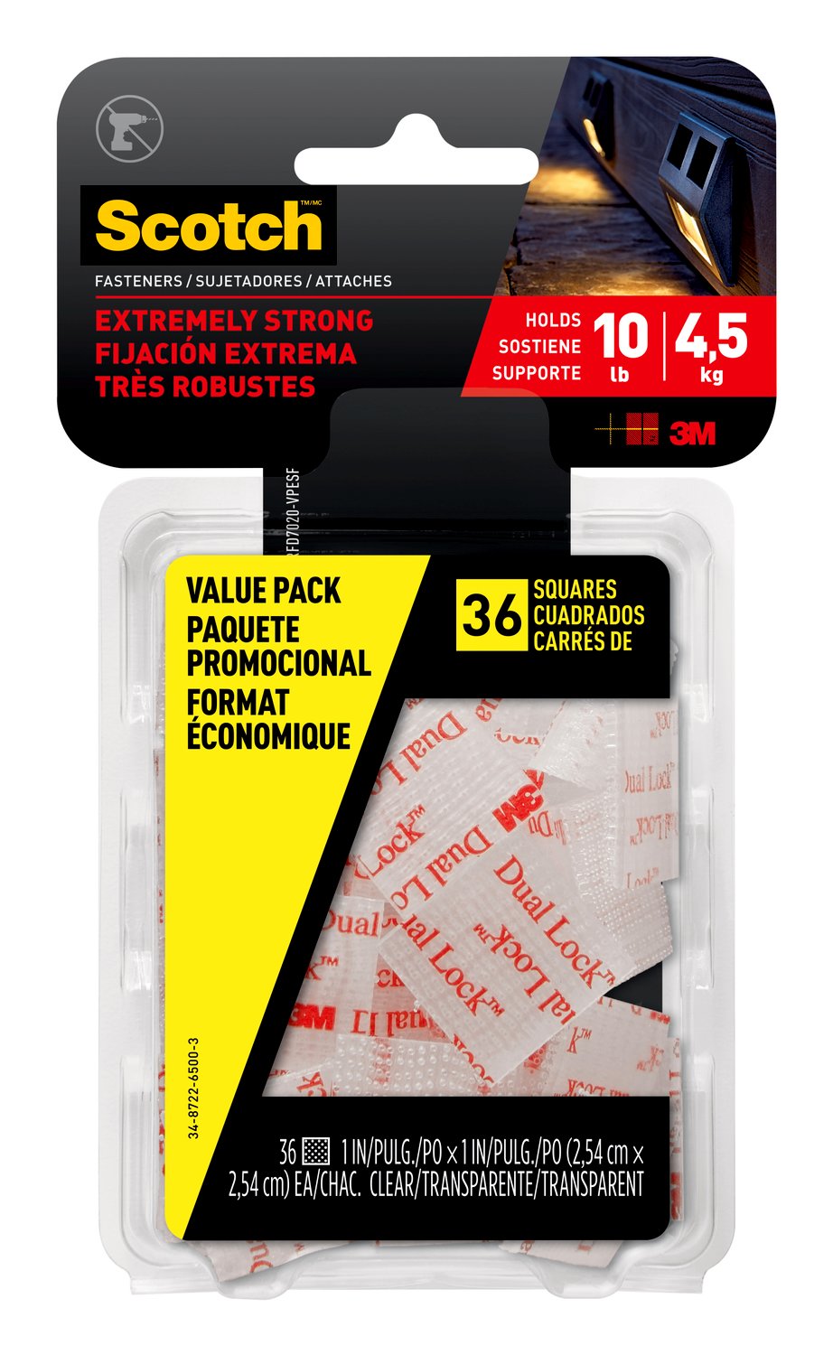 7100168493 - Scotch Extreme Fastener Mounting Squares Value Pack RFD7020-VPESF, 1 inx 1 in (25.4 mm x 25.4 mm), 36 Squares