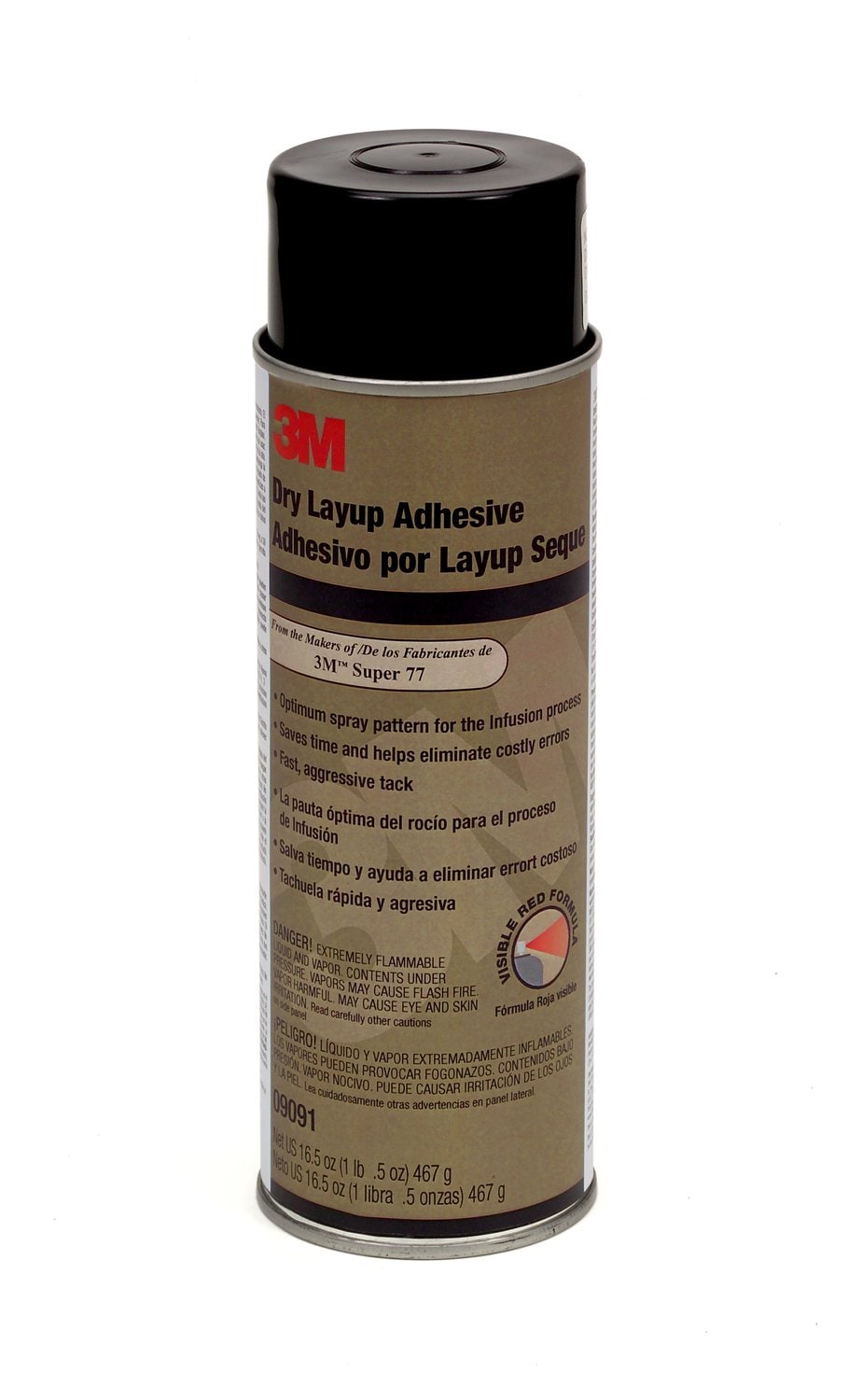 7100010064 - 3M Dry Layup Adhesive 1.0 09091, 467g, aerosol, red, 12 Cans/Box, 12
Canisters/Case