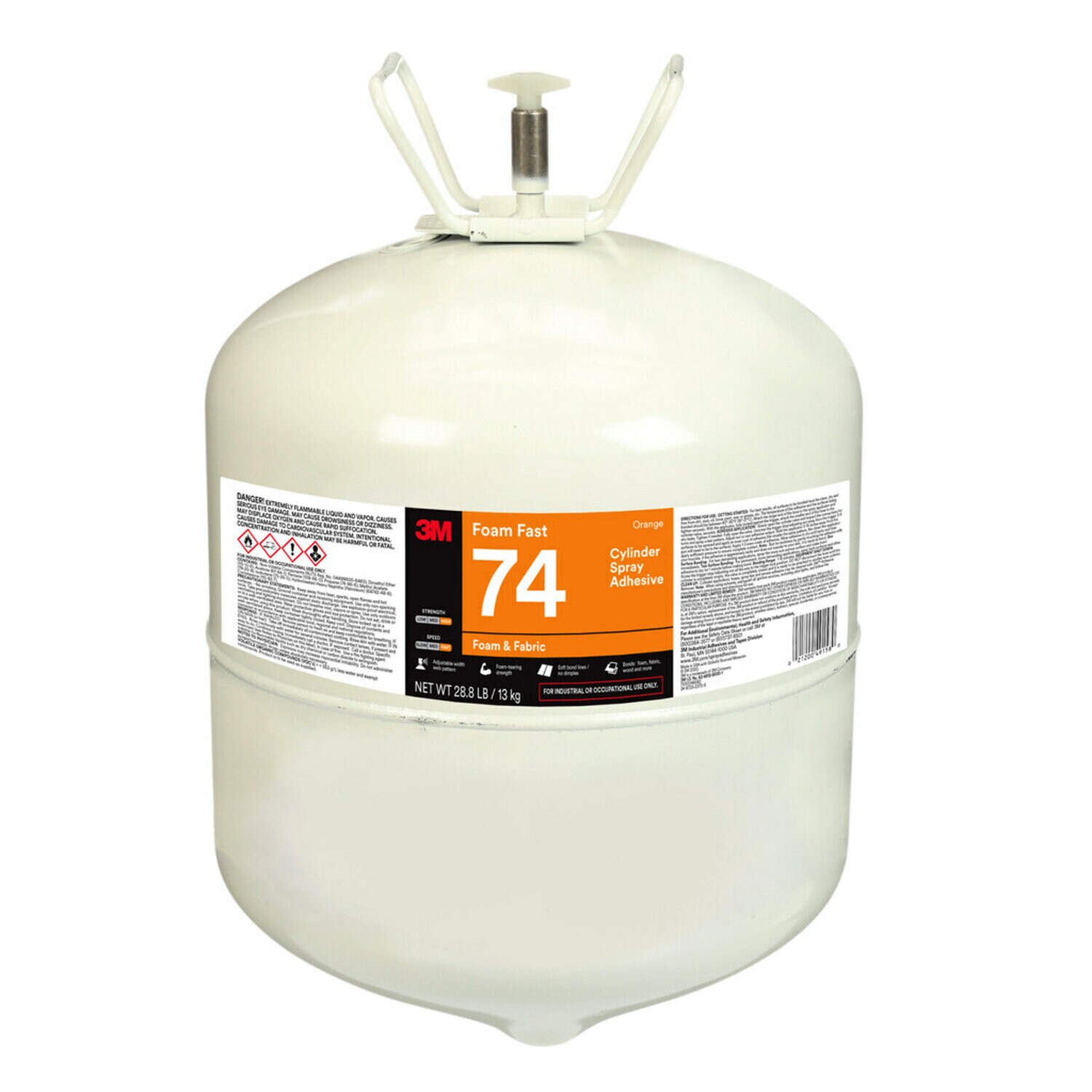 7000046582 - 3M Foam Fast 74 Cylinder Spray Adhesive, Orange, Large Cylinder (Net Wt
28.8 lb), 1/case